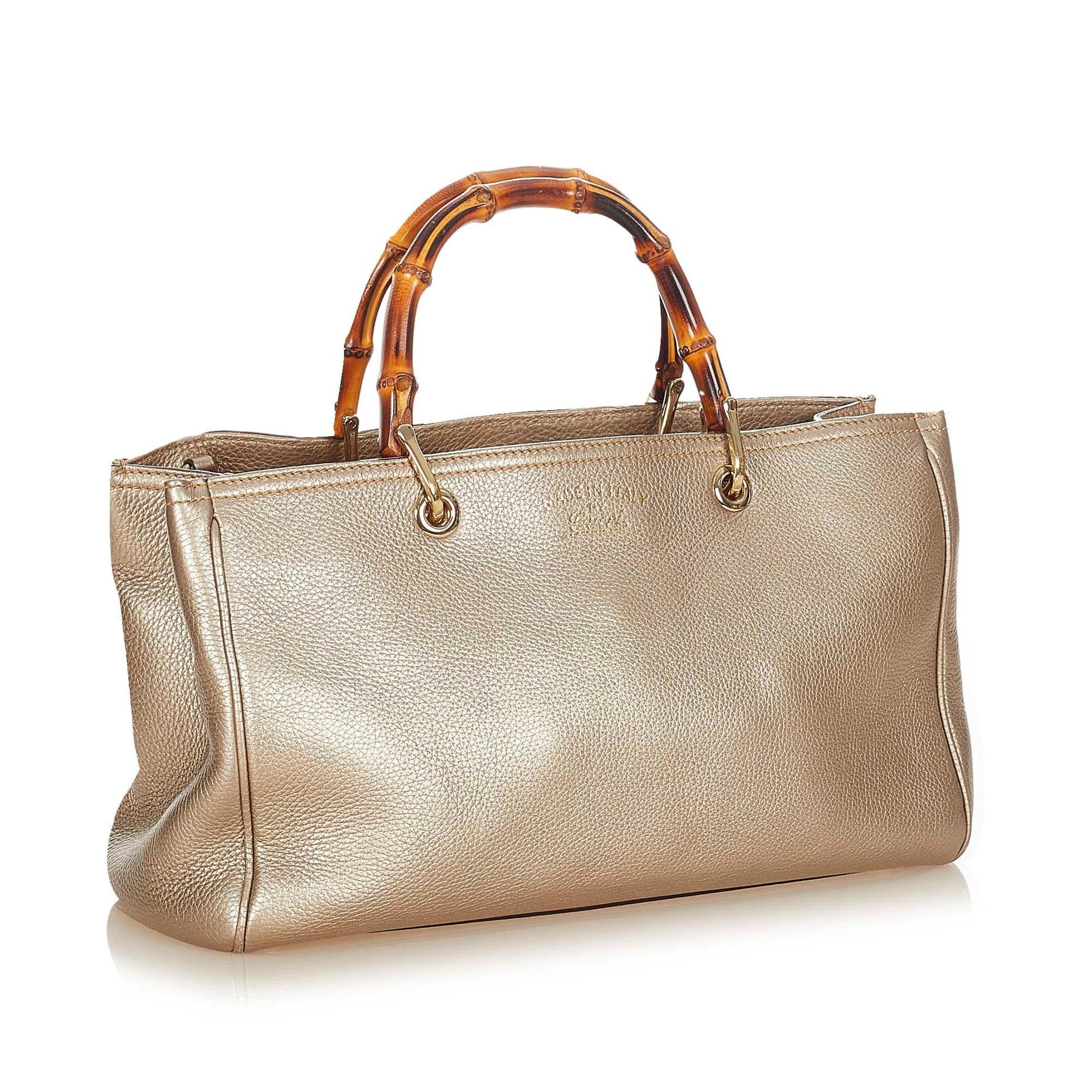 Gucci Bamboo Shopper SHG Leather Calf Silver Medium Satchel Bag