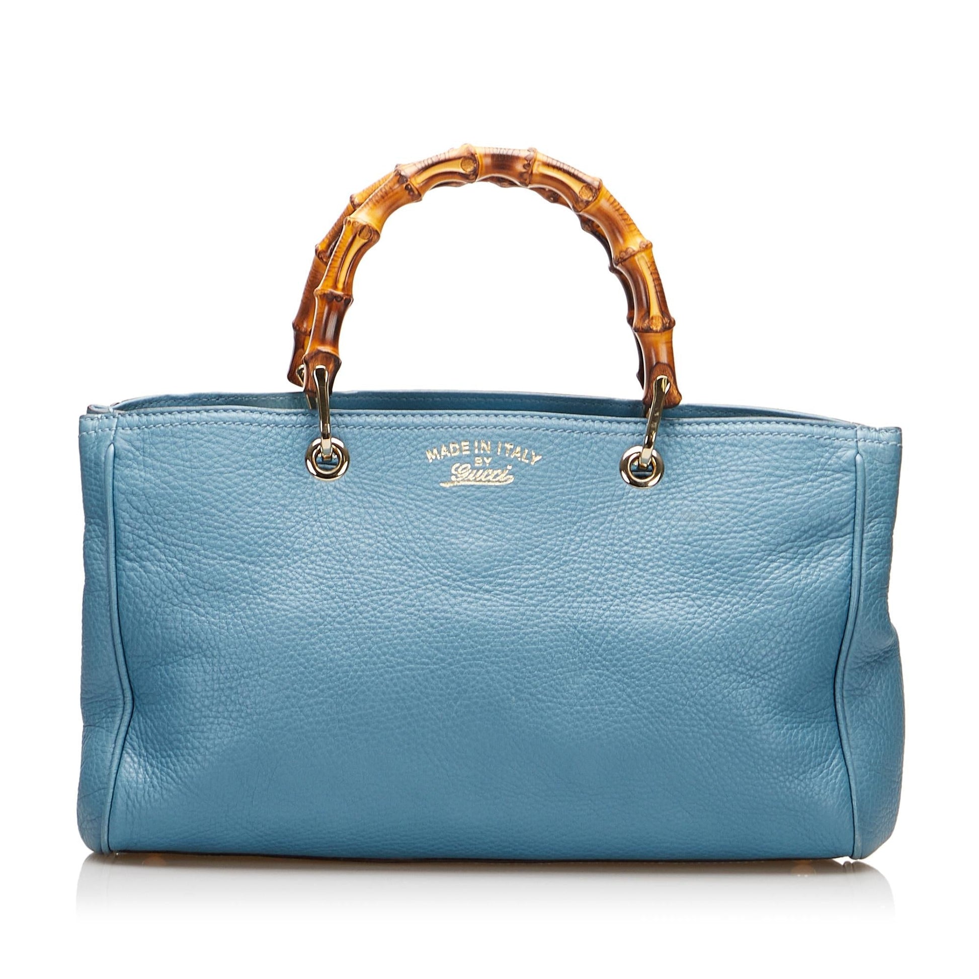 Gucci Bamboo Shopper SHG-LYwGtX Calf Blue Medium Satchel Bag
