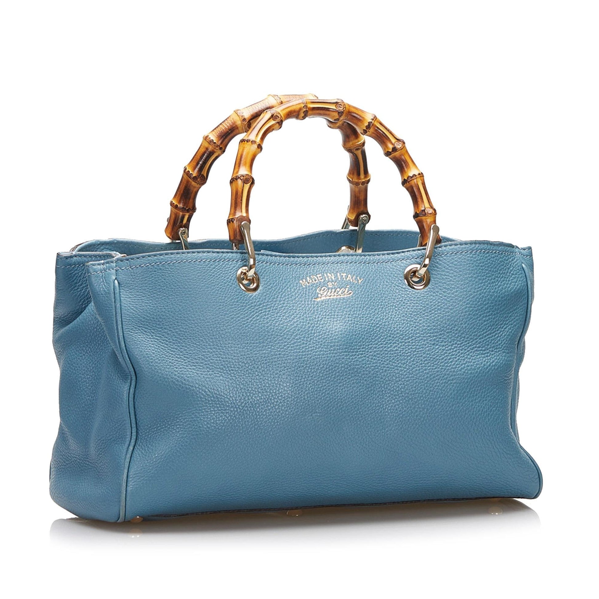 Gucci Bamboo Shopper SHG-HLt8Dt Calf Blue Medium Satchel Bag