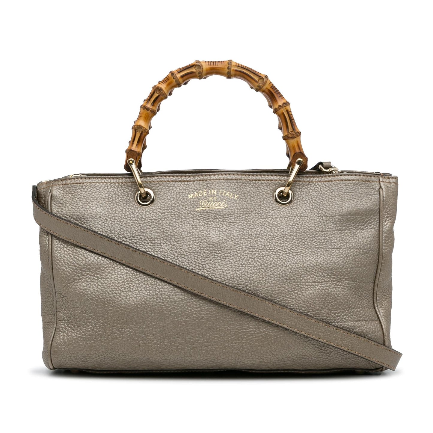 Gucci Bamboo Shopper SHG-Np2Vq9 Calf Grey Medium Satchel Bag
