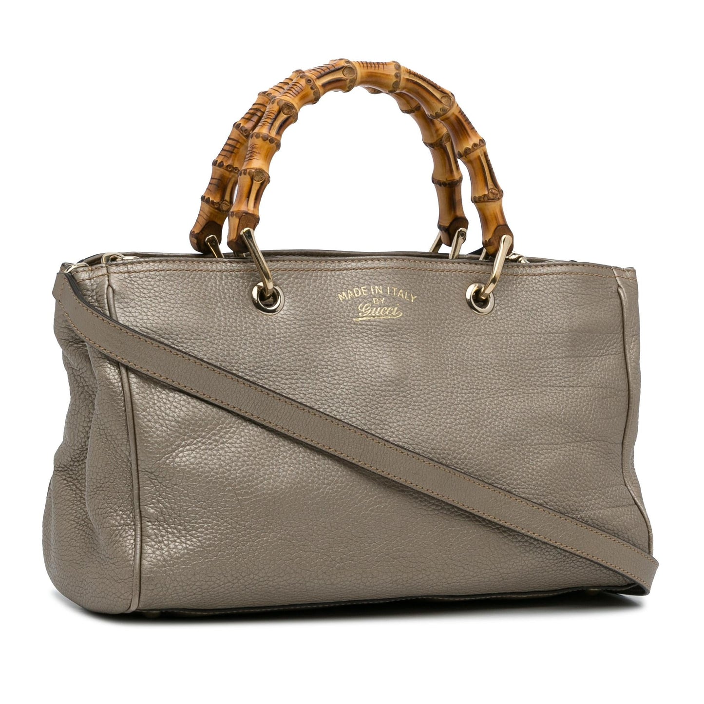 Gucci Bamboo Shopper SHG-Np2Vq9 Calf Grey Medium Satchel Bag