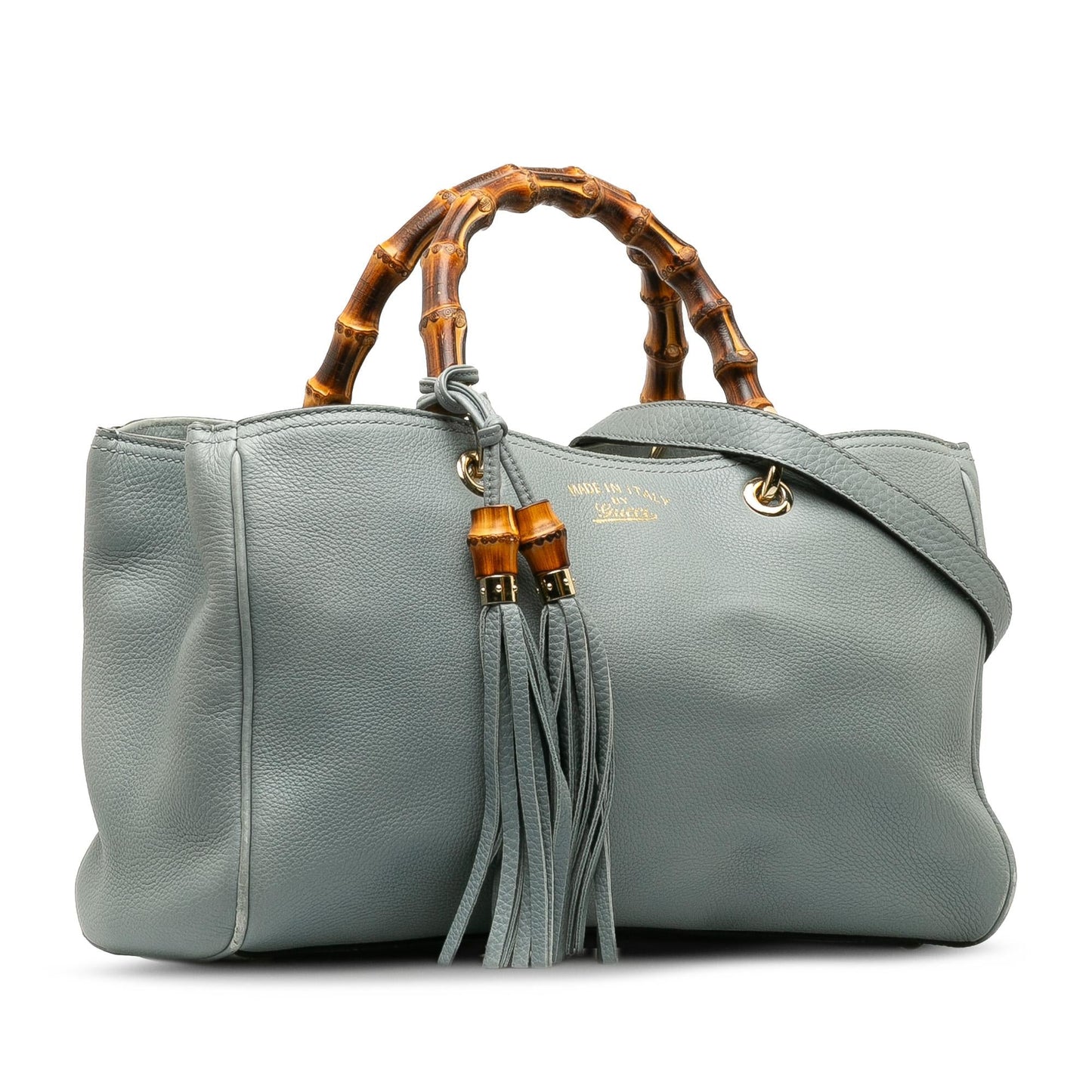 Gucci Bamboo Shopper SHG-Fx5WLs Calf Blue Medium Satchel Bag