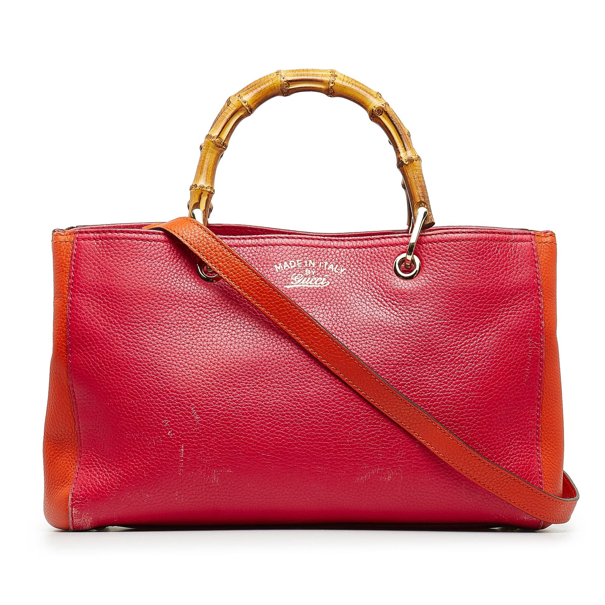 Gucci Bicolor Bamboo Shopper SHG-bLuzSR Calf Red Orange Medium Satchel Bag