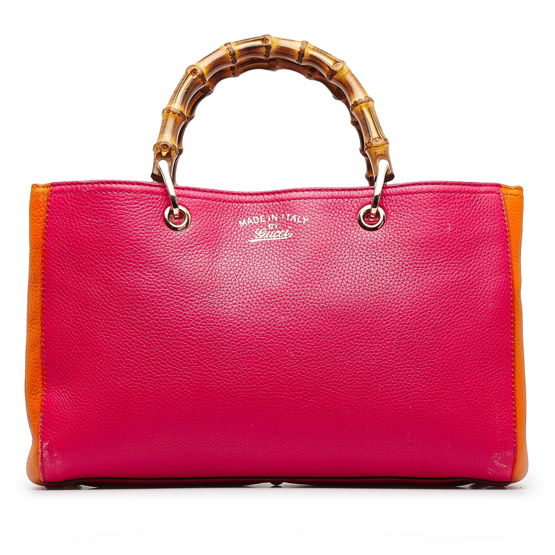Gucci Bicolor Bamboo Shopper SHG-Sv82lq Calf Red Orange Medium Satchel Bag