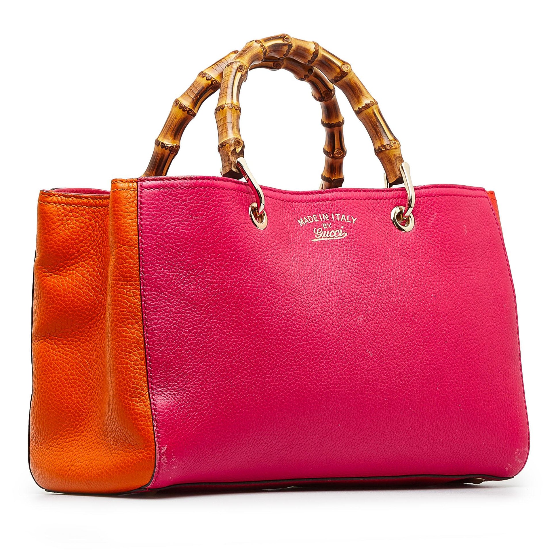Gucci Bicolor Bamboo Shopper SHG-Sv82lq Calf Red Orange Medium Satchel Bag