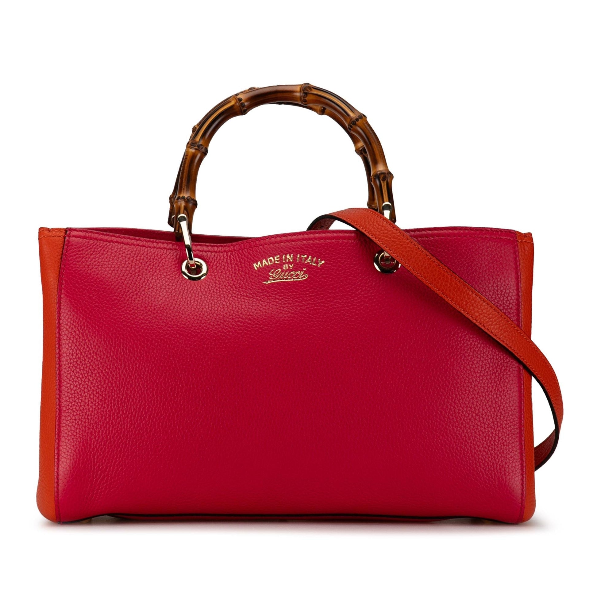 Gucci Bicolor Bamboo Shopper SHG-XarzxK Calf Red Orange Medium Satchel Bag