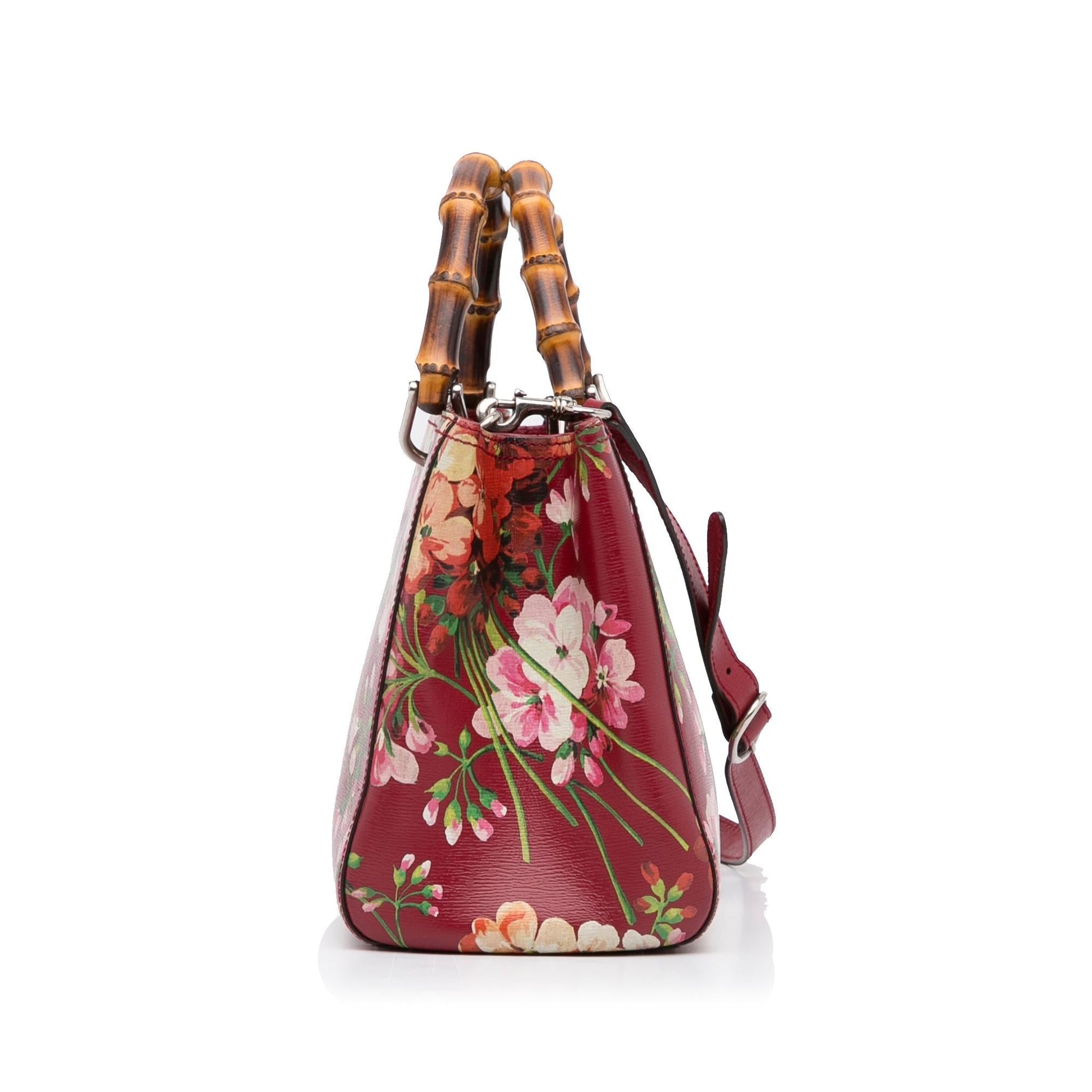 Gucci Blooms Bamboo Shopper SHG-NbVEVC Calf Red Medium Satchel Bag