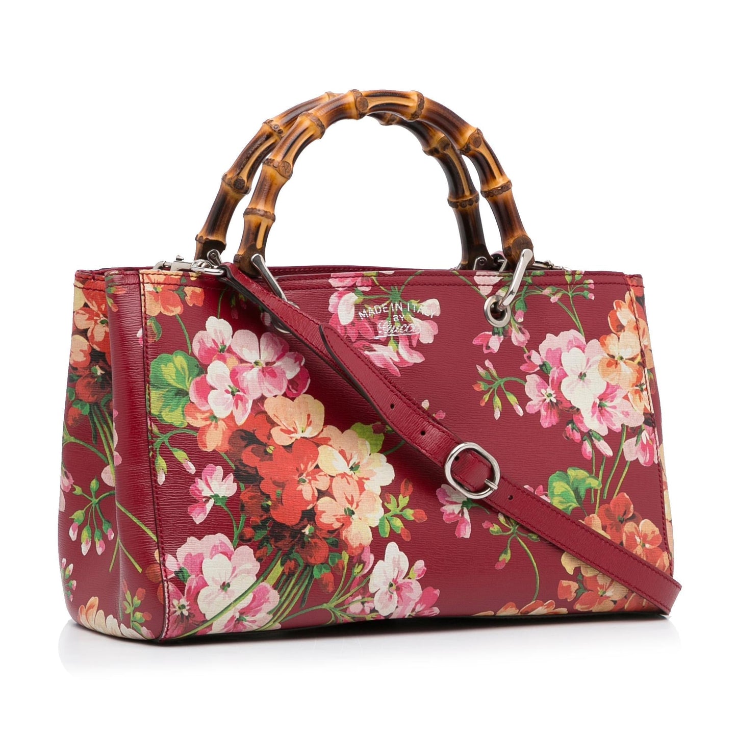 Gucci Blooms Bamboo Shopper SHG-NbVEVC Calf Red Medium Satchel Bag