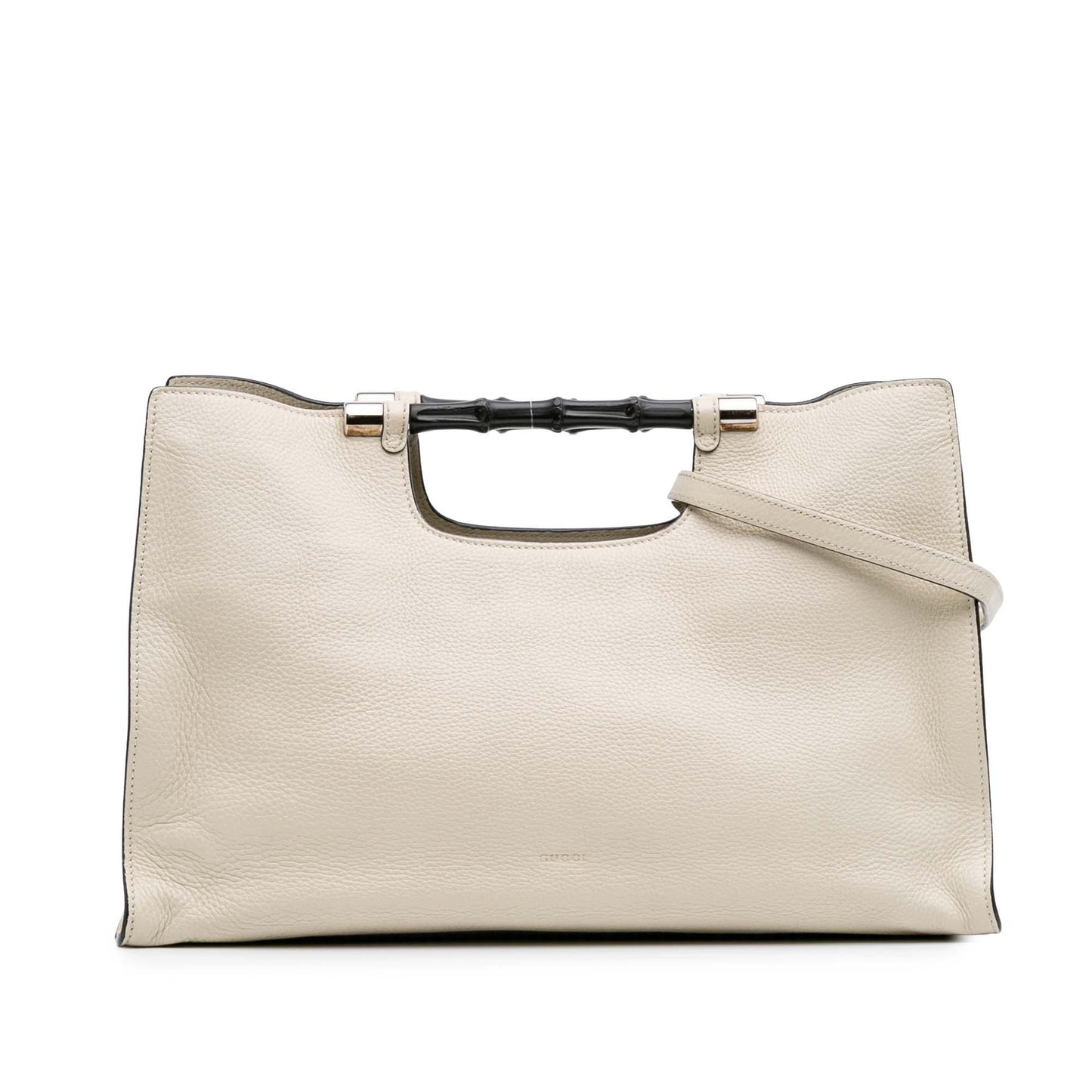 Gucci Bamboo Daily Shopper Calf Calfskin White Medium Satchel Bag