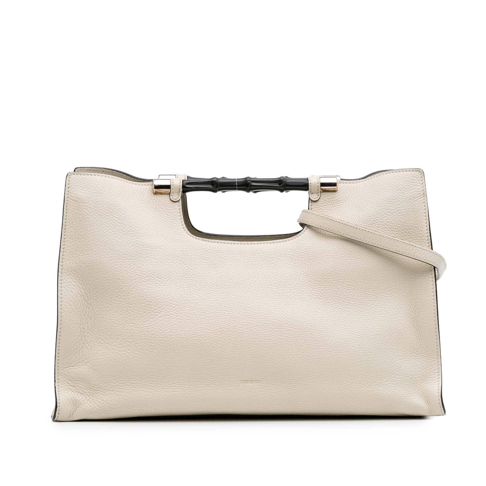 Gucci Bamboo Daily Shopper Calf Calfskin White Medium Satchel Bag