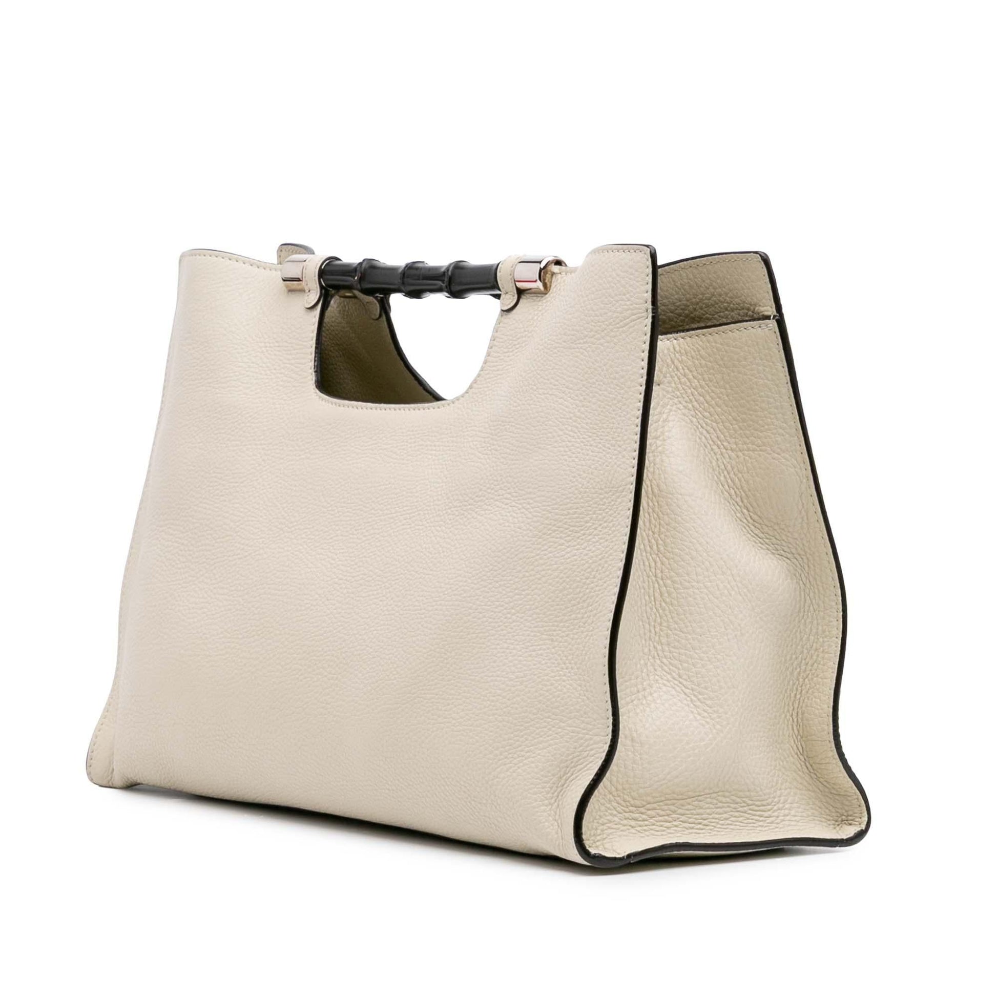 Gucci Bamboo Daily Shopper Calf Calfskin White Medium Satchel Bag