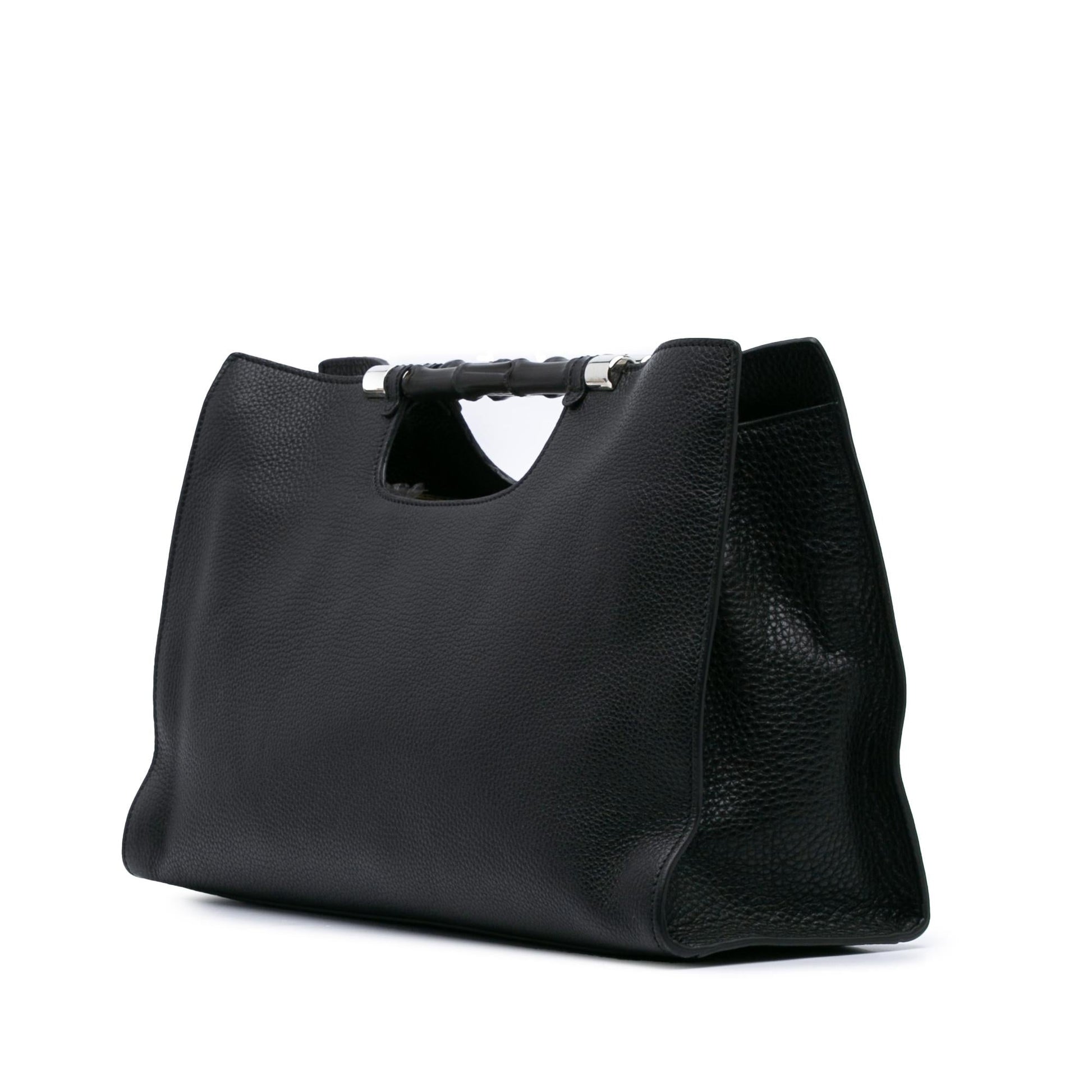 Gucci Bamboo Daily Shopper Calf Calfskin Black Medium Satchel Bag Satchel 4