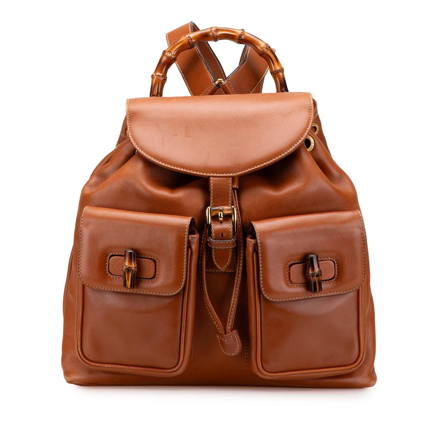 Gucci Bamboo Drawstring Backpack Calf Calfskin Brown Medium Jewelry