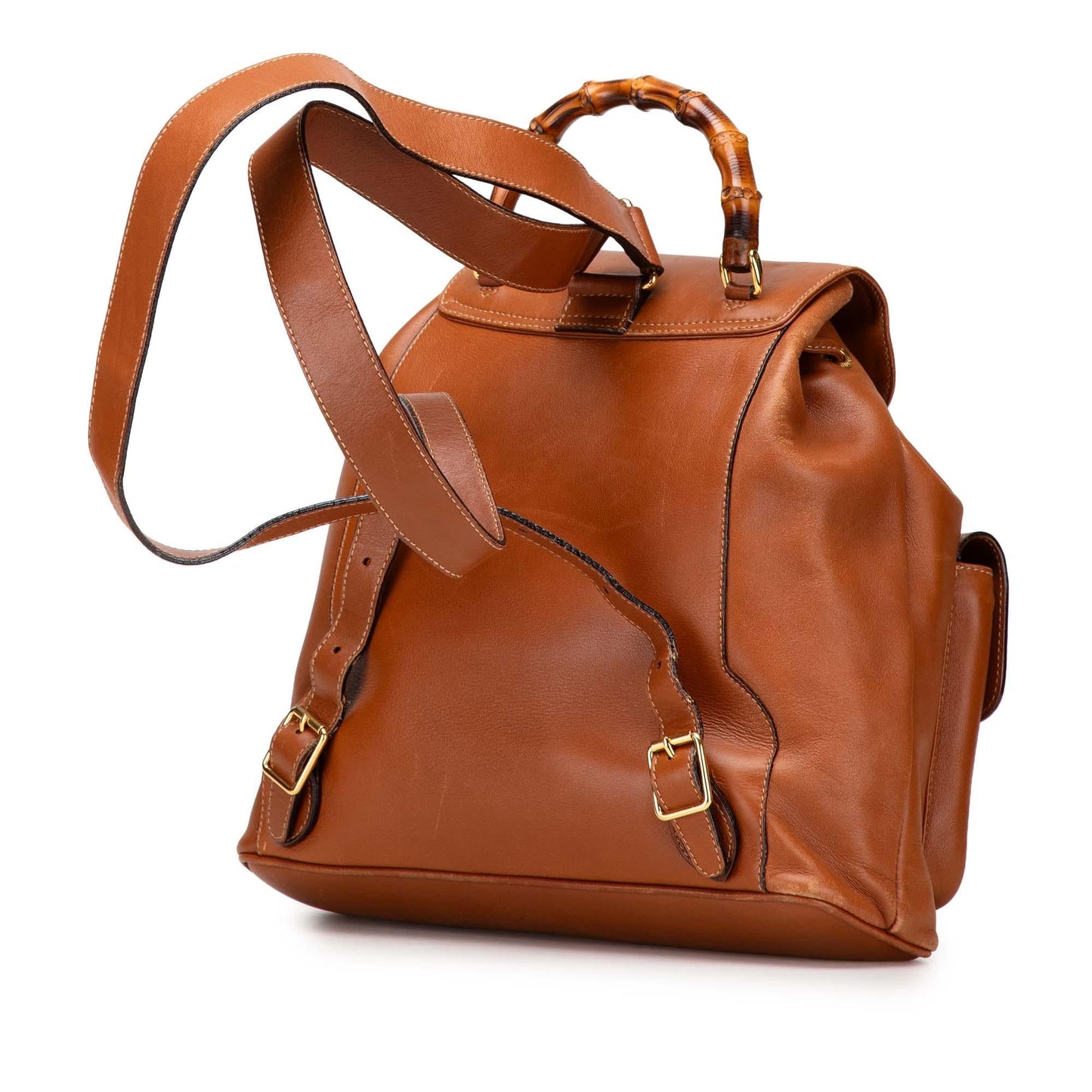 Gucci Bamboo Drawstring Backpack Calf Calfskin Brown Medium Jewelry
