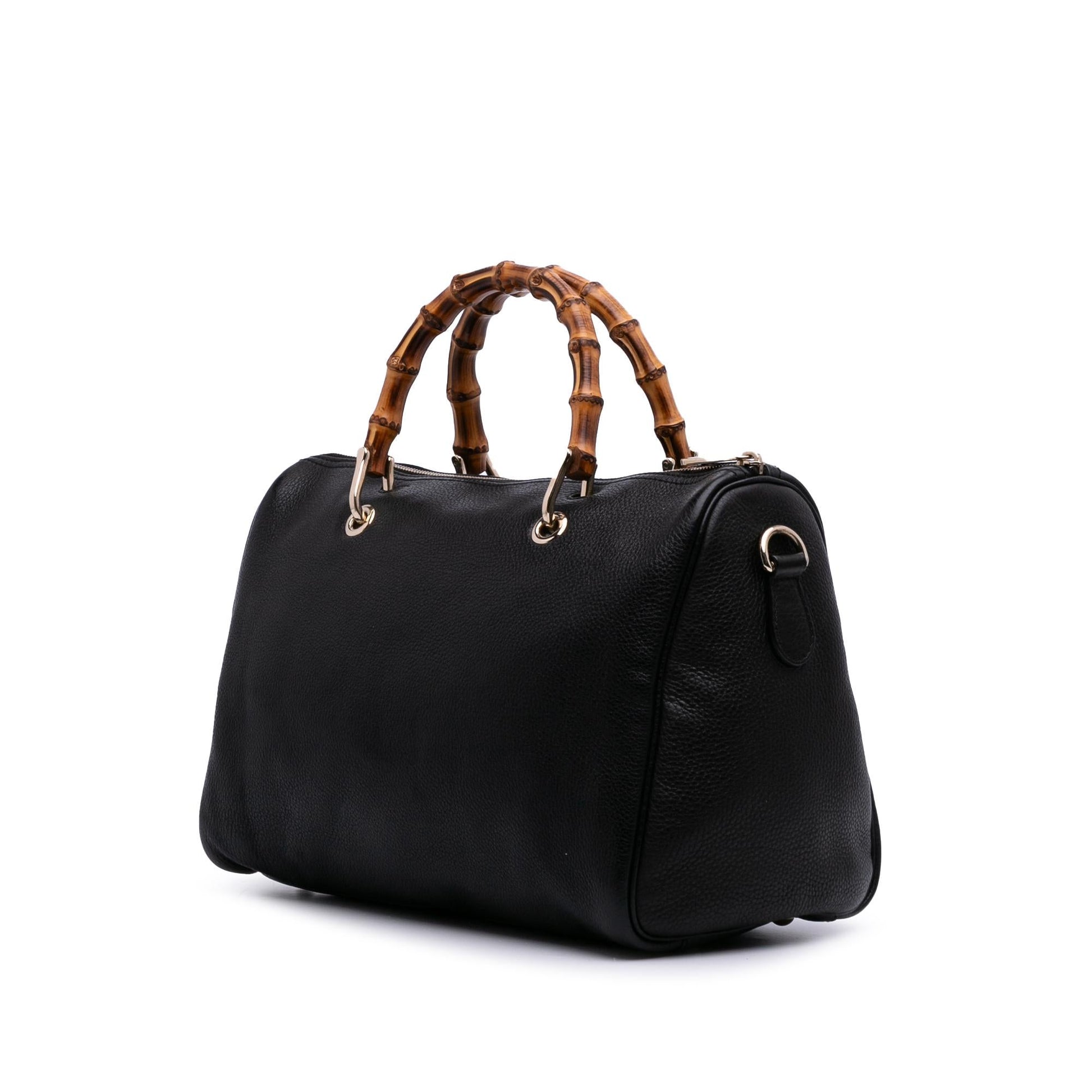 Gucci Bamboo Shopper Boston Calf Calfskin Black Medium Satchel Bag