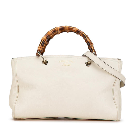 Gucci Bamboo Shopper SHG-W4g9o3 Calf Calfskin White Medium Satchel Bag