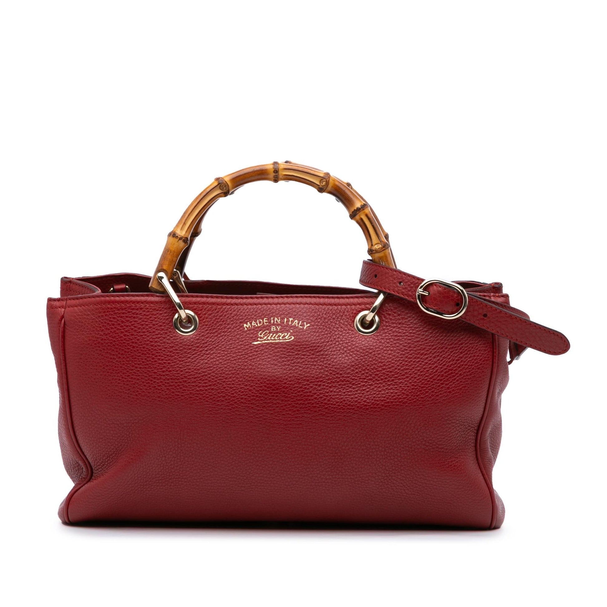 Gucci Bamboo Shopper Calf Calfskin Red Medium Satchel Bag Shopper Satchel
