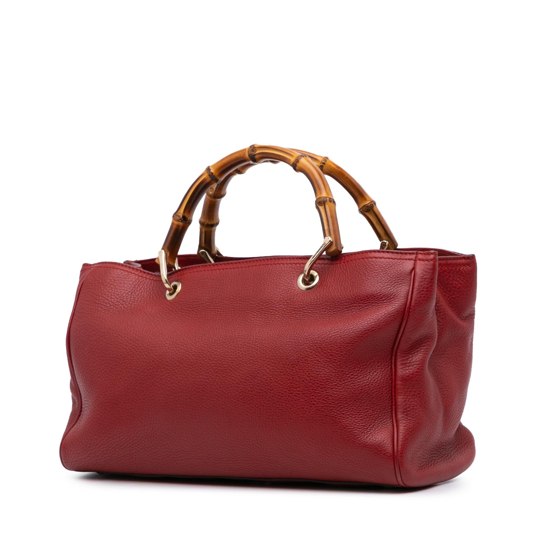 Gucci Bamboo Shopper Calf Calfskin Red Medium Satchel Bag Shopper Satchel