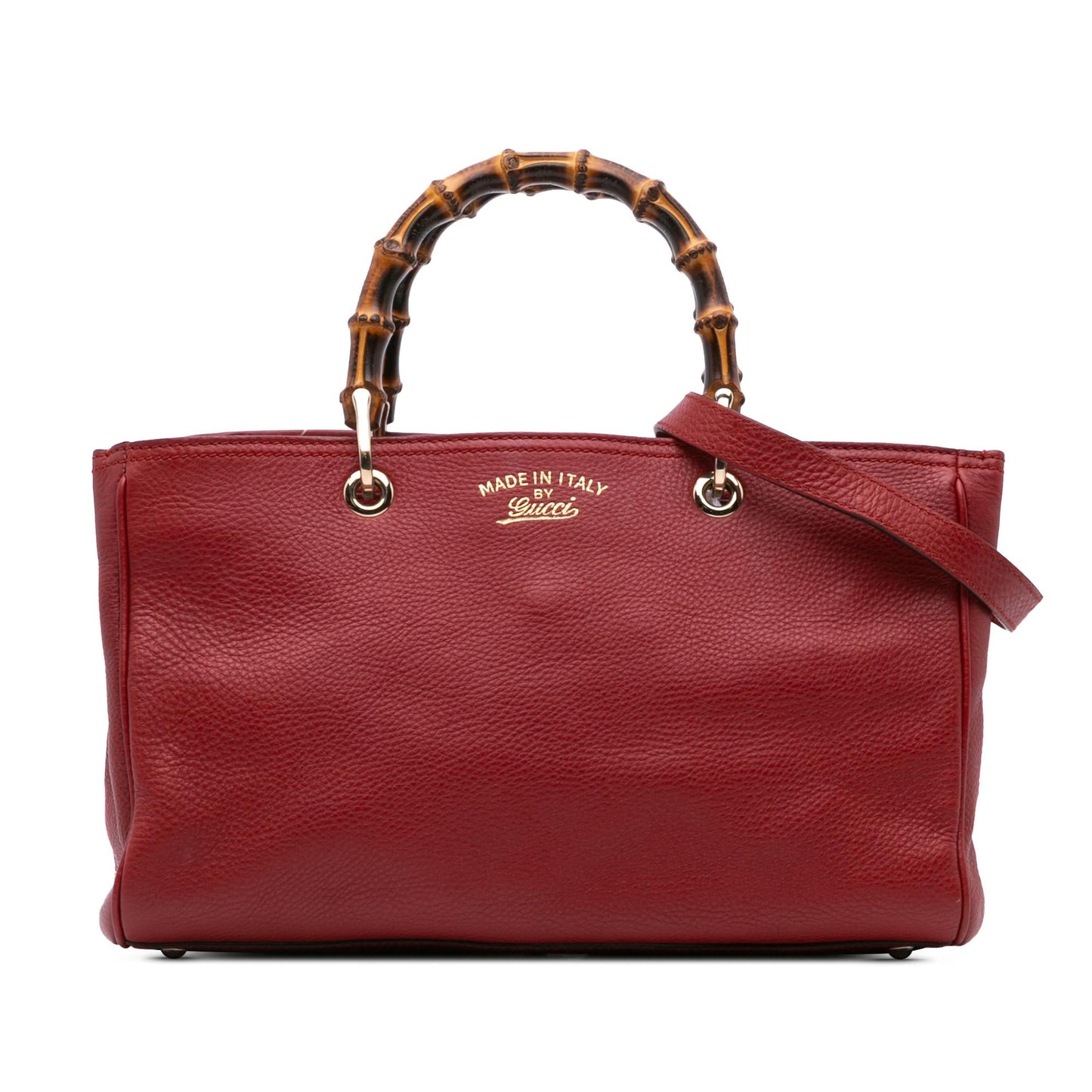 Gucci Bamboo Shopper Calf Calfskin Red Medium Satchel Bag Satchel 1