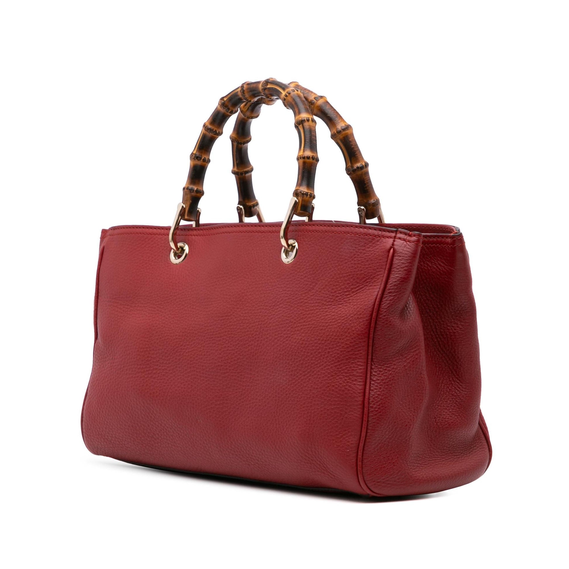 Gucci Bamboo Shopper Calf Calfskin Red Medium Satchel Bag Satchel 1