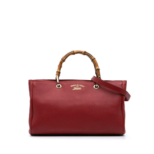 Gucci Bamboo Shopper Calf Calfskin Red Medium Satchel Bag Satchel 3