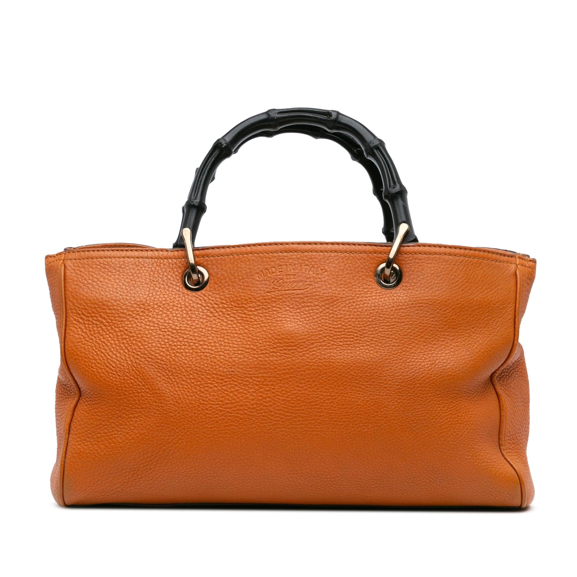 Gucci Bamboo Shopper Calf Calfskin Orange Medium Satchel Bag Satchel 11