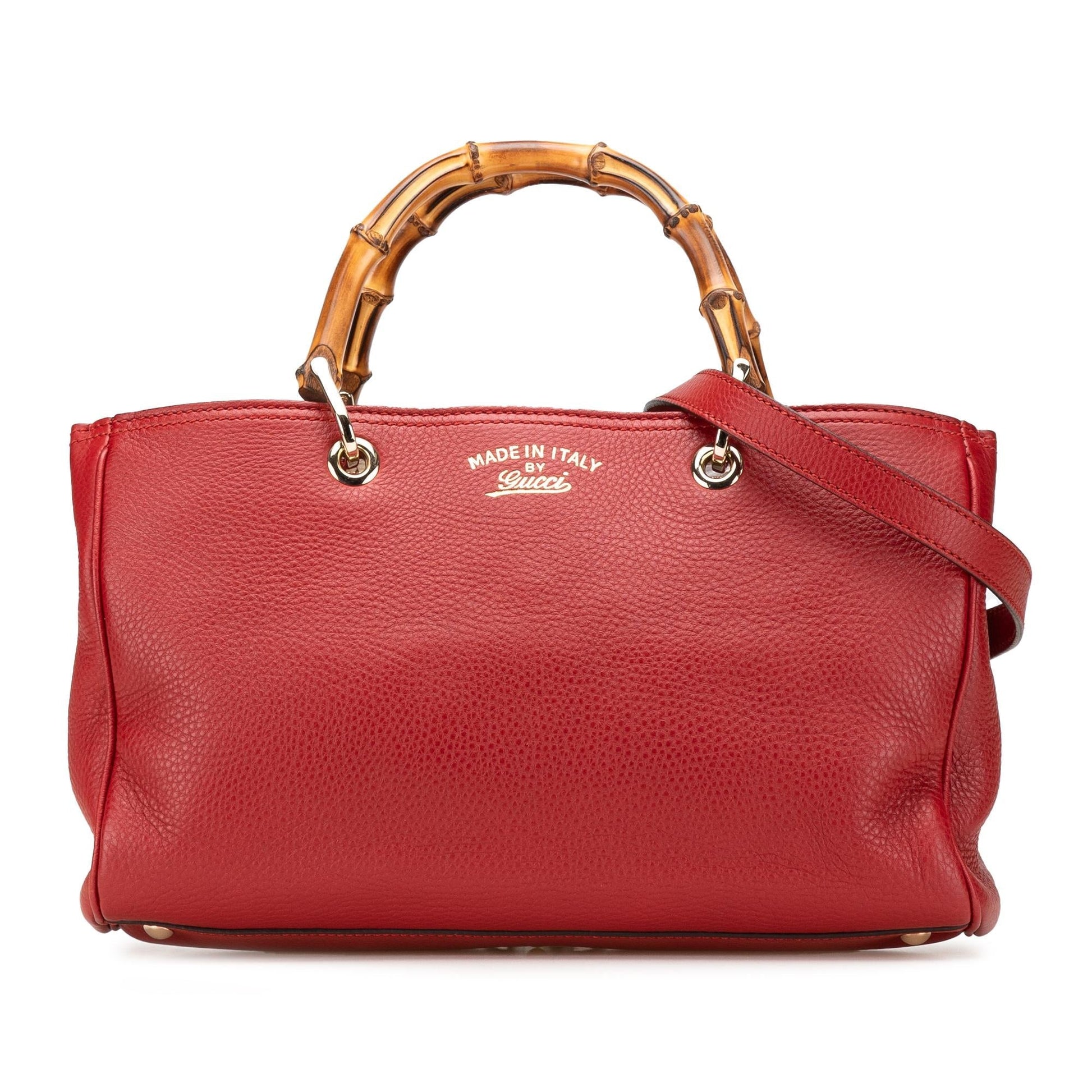 Gucci Bamboo Shopper Calf Calfskin Red Medium Satchel Bag