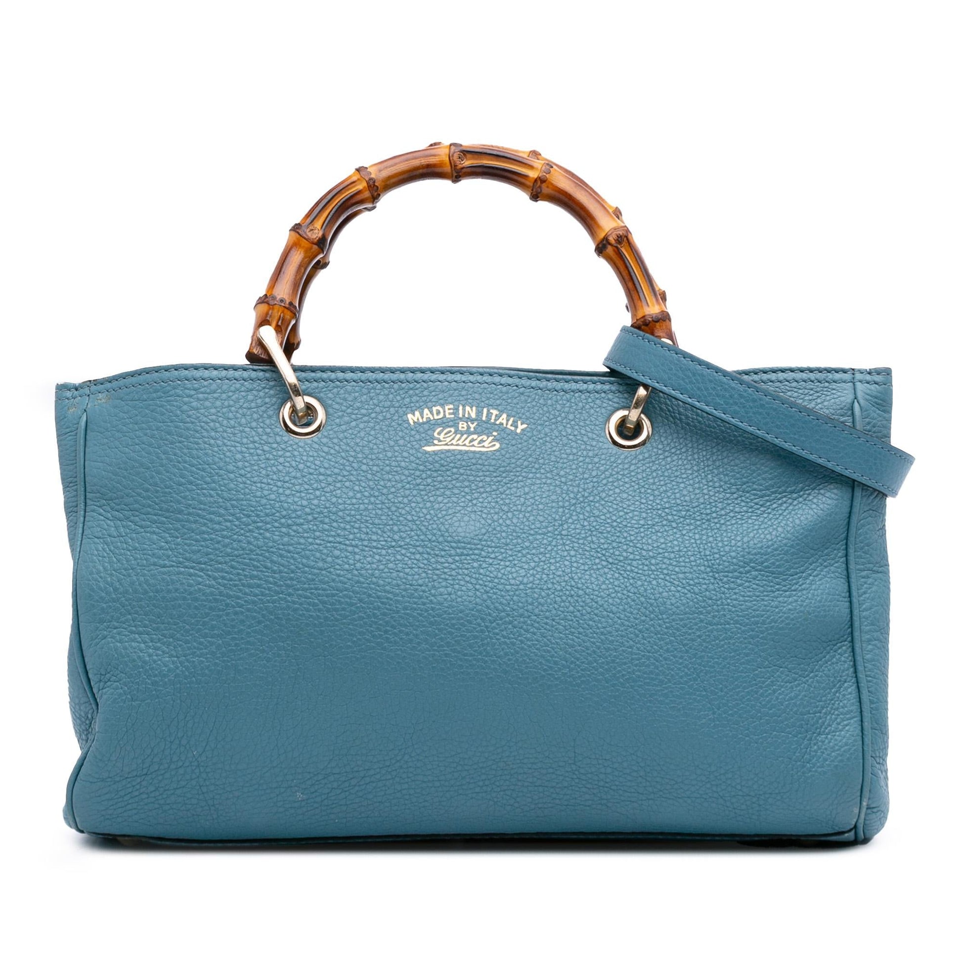 Gucci Bamboo Shopper Calf Calfskin Blue Medium Satchel Bag