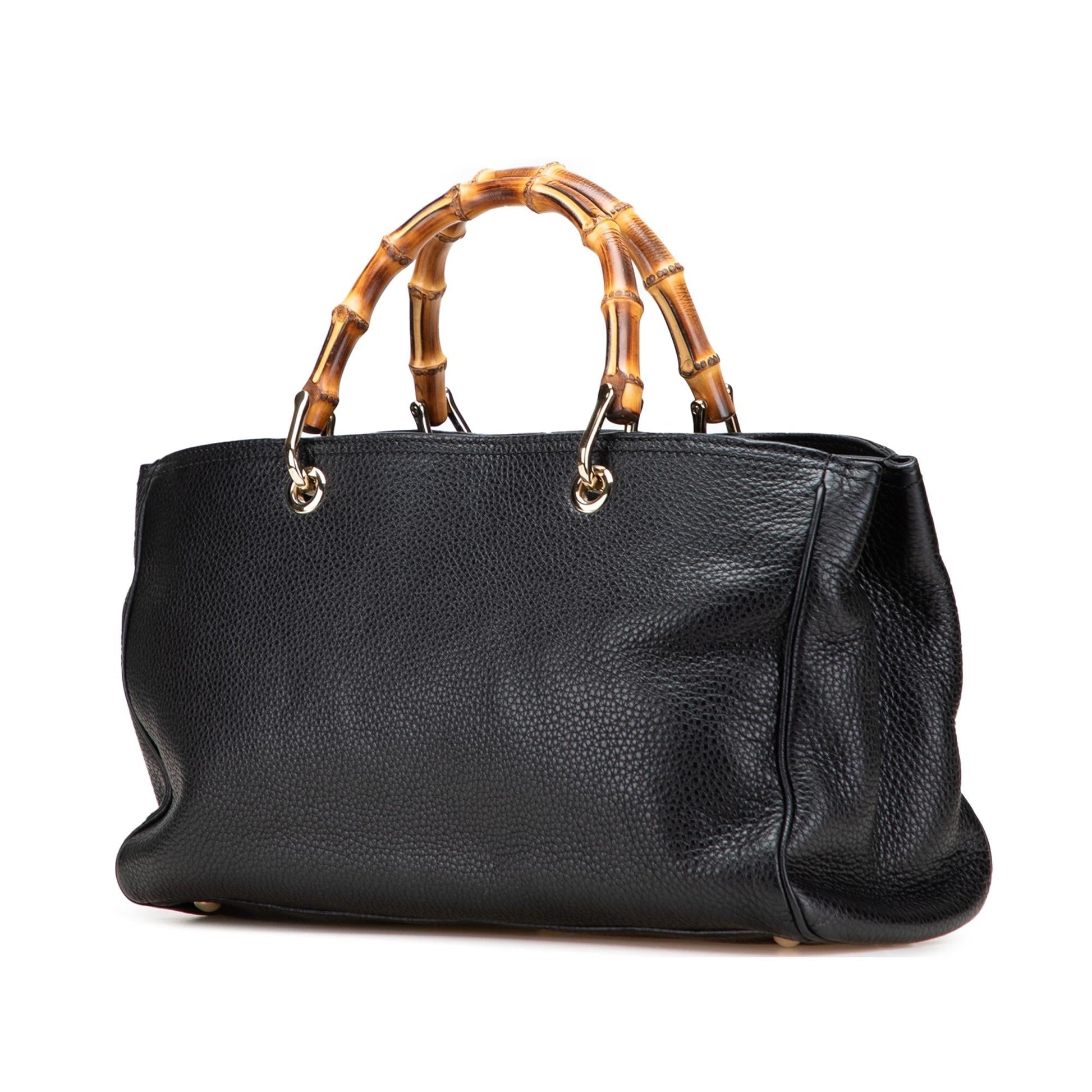Gucci Bamboo Shopper Calf Calfskin Black Medium Satchel Bag