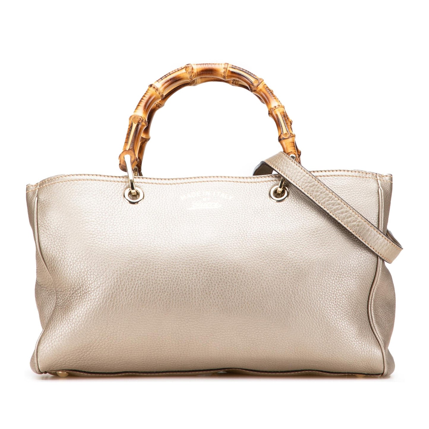Gucci Bamboo Shopper Calf Calfskin Gold Medium Satchel Bag