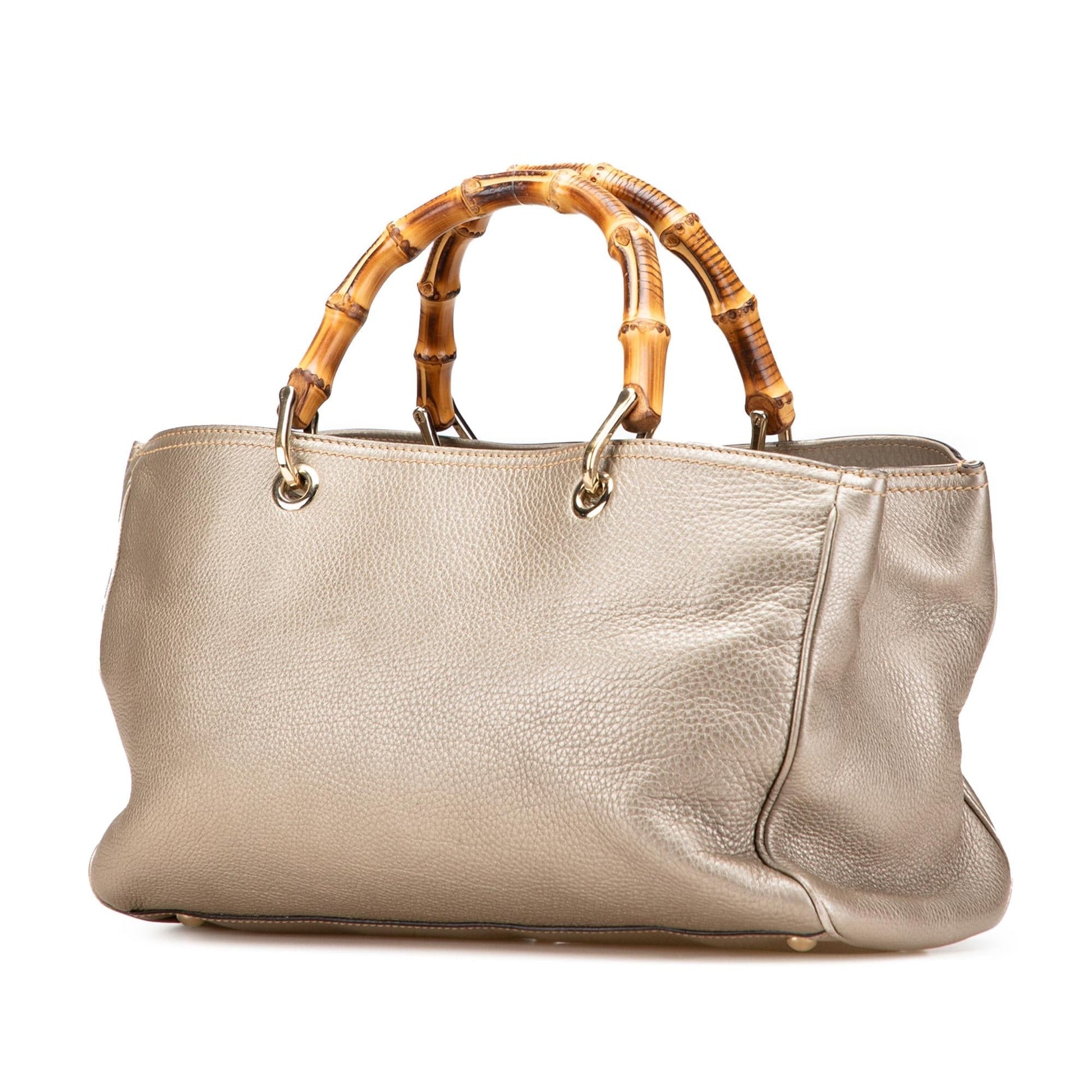 Gucci Bamboo Shopper Calf Calfskin Gold Medium Satchel Bag