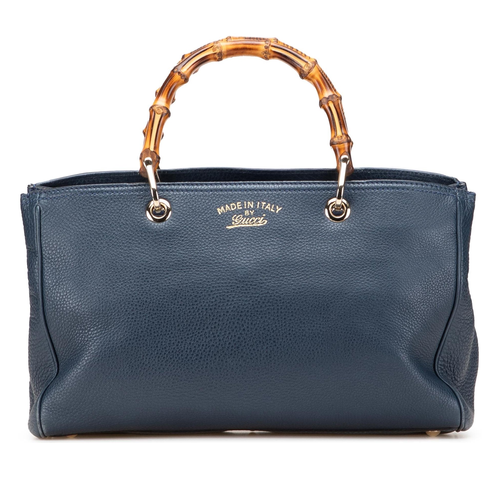 Gucci Bamboo Shopper Calf Calfskin Blue Medium Satchel Bag Satchel 21