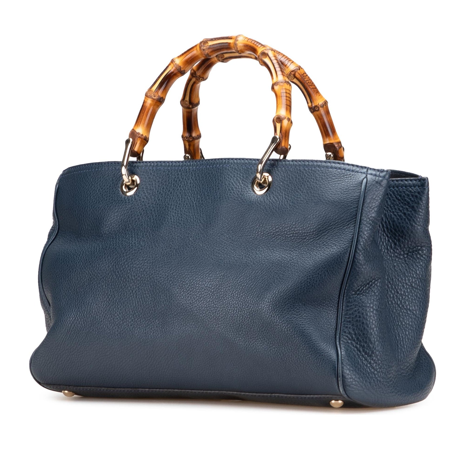 Gucci Bamboo Shopper Calf Calfskin Blue Medium Satchel Bag Satchel 21