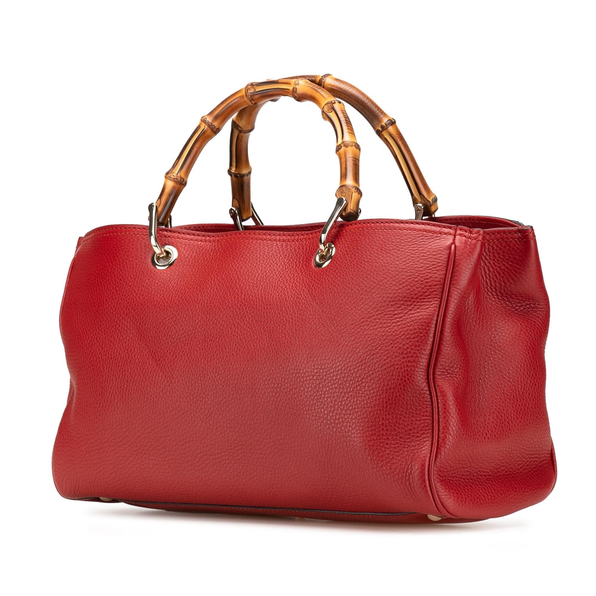 Gucci Bamboo Shopper Calf Calfskin Red Medium Satchel Bag Satchel 34