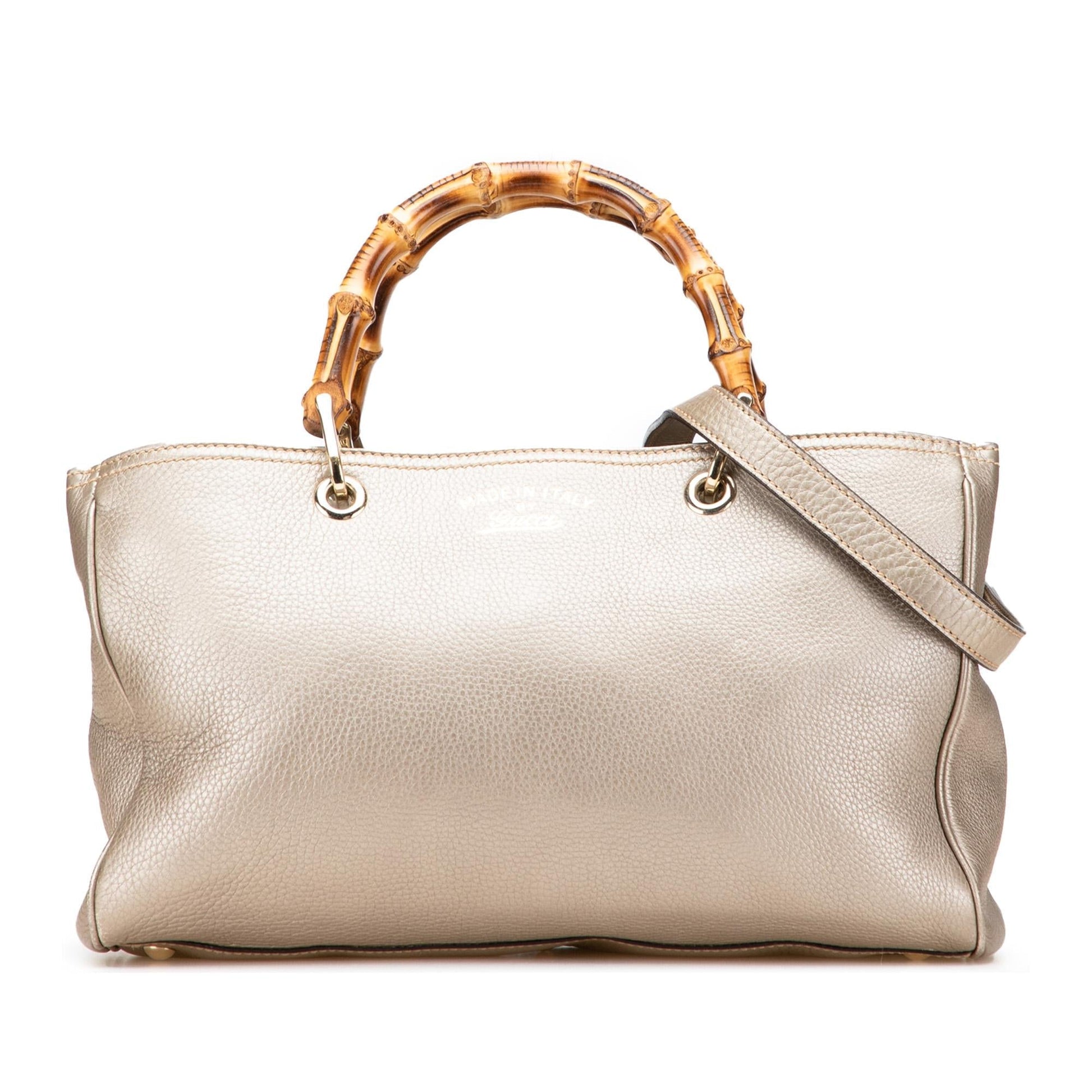 Gucci Bamboo Shopper Calf Calfskin Gold Medium Satchel Bag Satchel 28