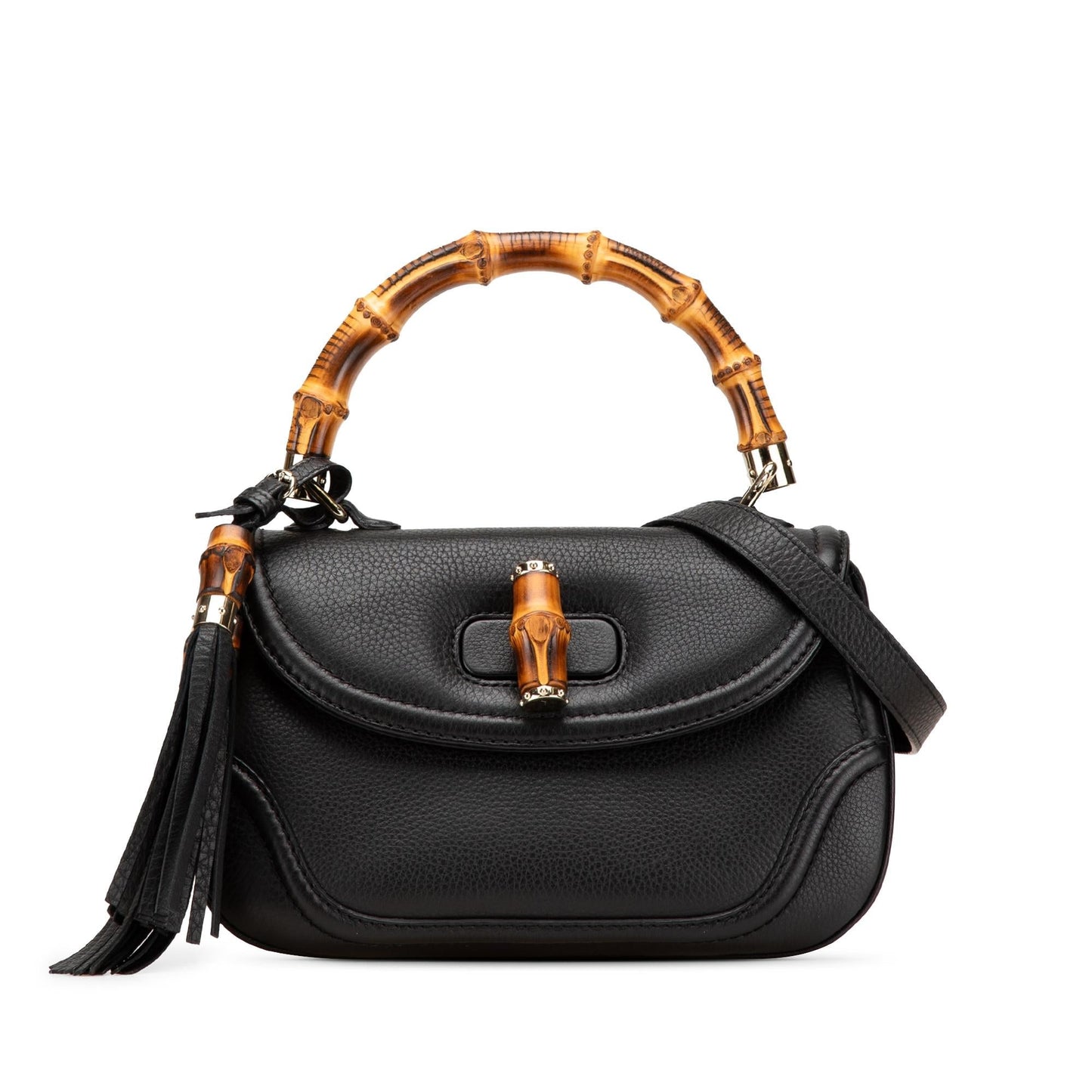 Gucci Bamboo Top Handle Calf Calfskin Black Medium Satchel Bag