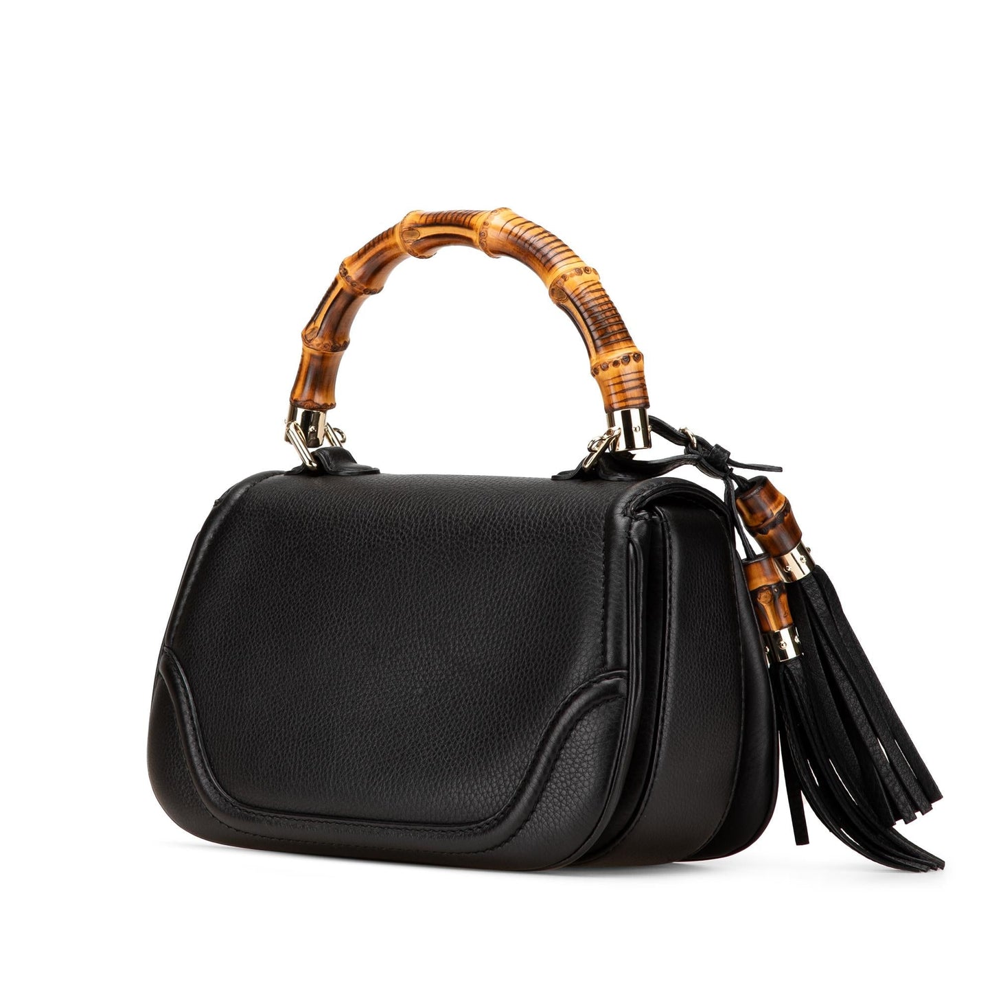 Gucci Bamboo Top Handle Calf Calfskin Black Medium Satchel Bag