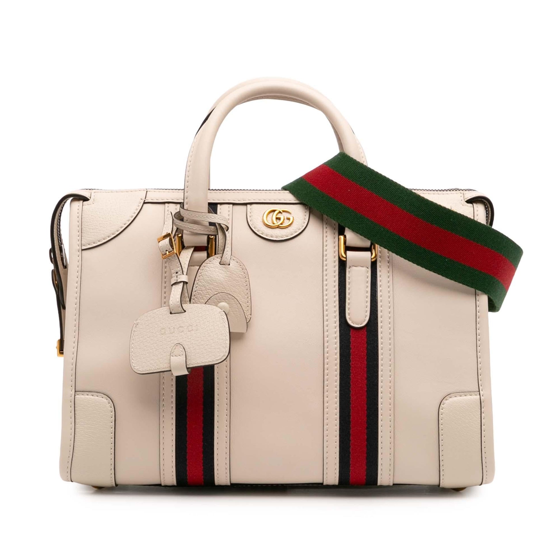 Gucci Web Bauletto Calfskin Medium Top Handle Travel Bag
