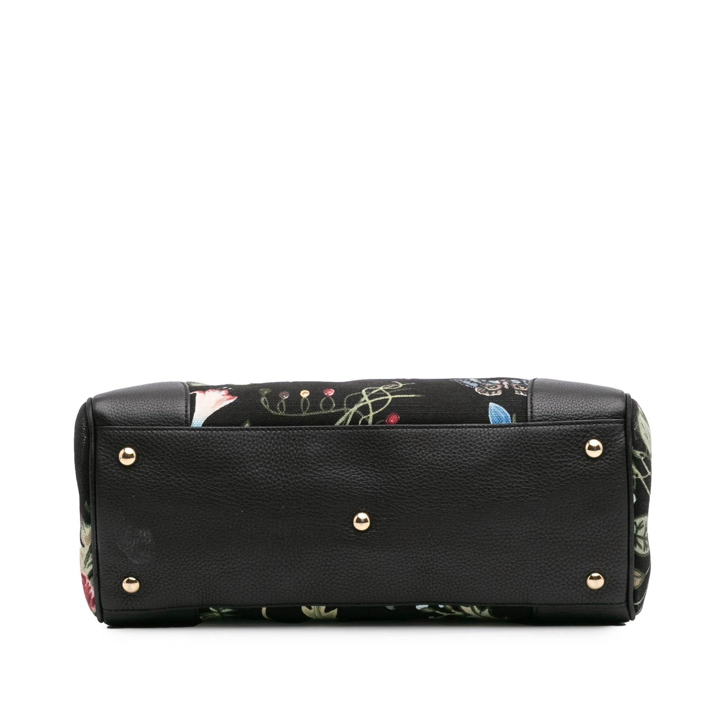 Gucci Bamboo Shopper Flora Knight Canvas Calf Black Medium Satchel Bag