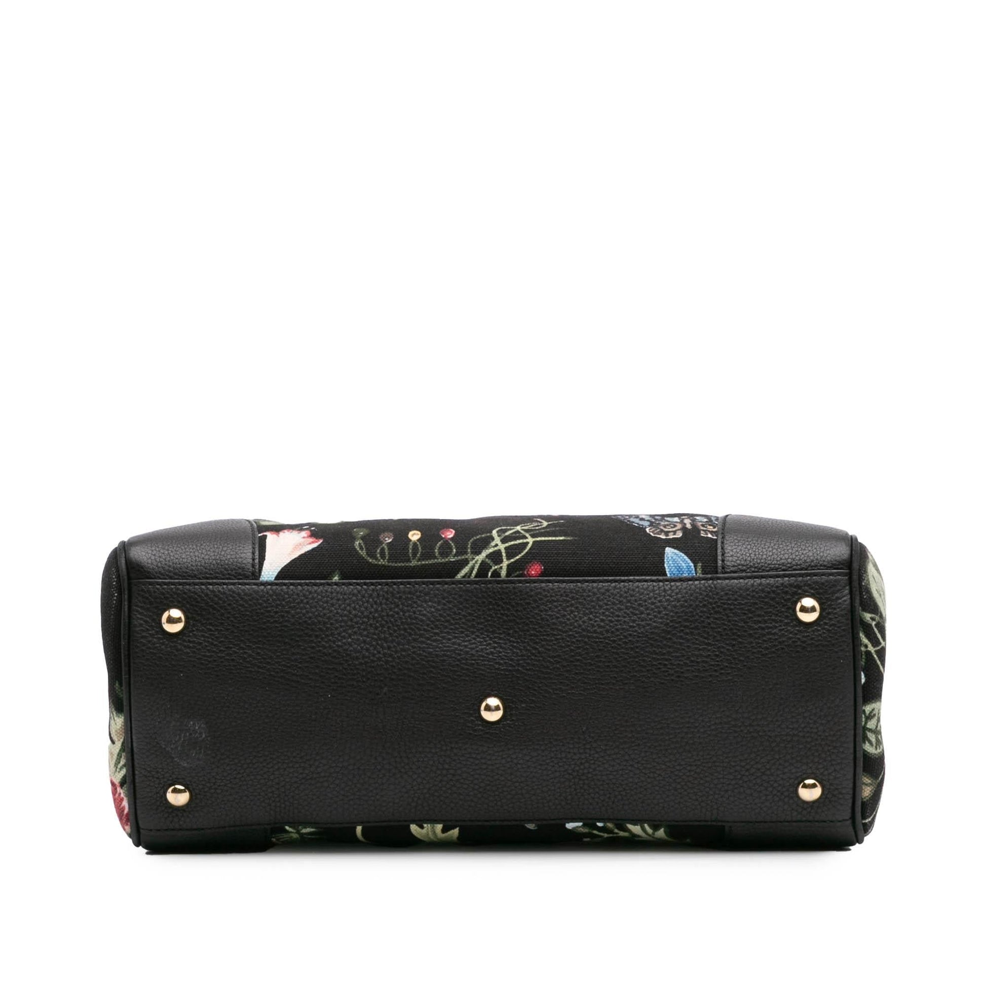 Gucci Bamboo Shopper Flora Knight Canvas Calf Black Medium Satchel Bag