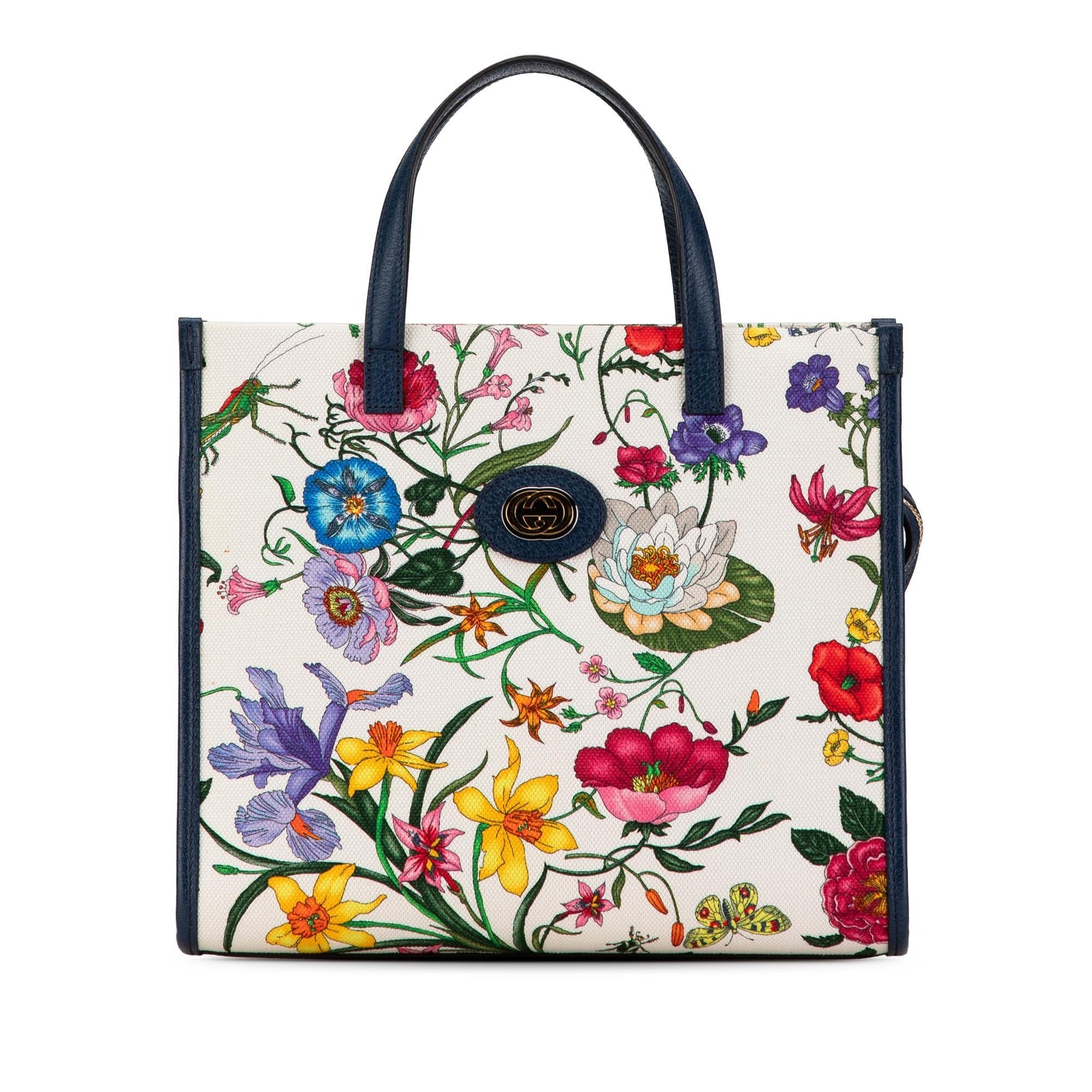 Gucci Flora SHG-UiHF9G Canvas Calf White Blue Satchel Bag