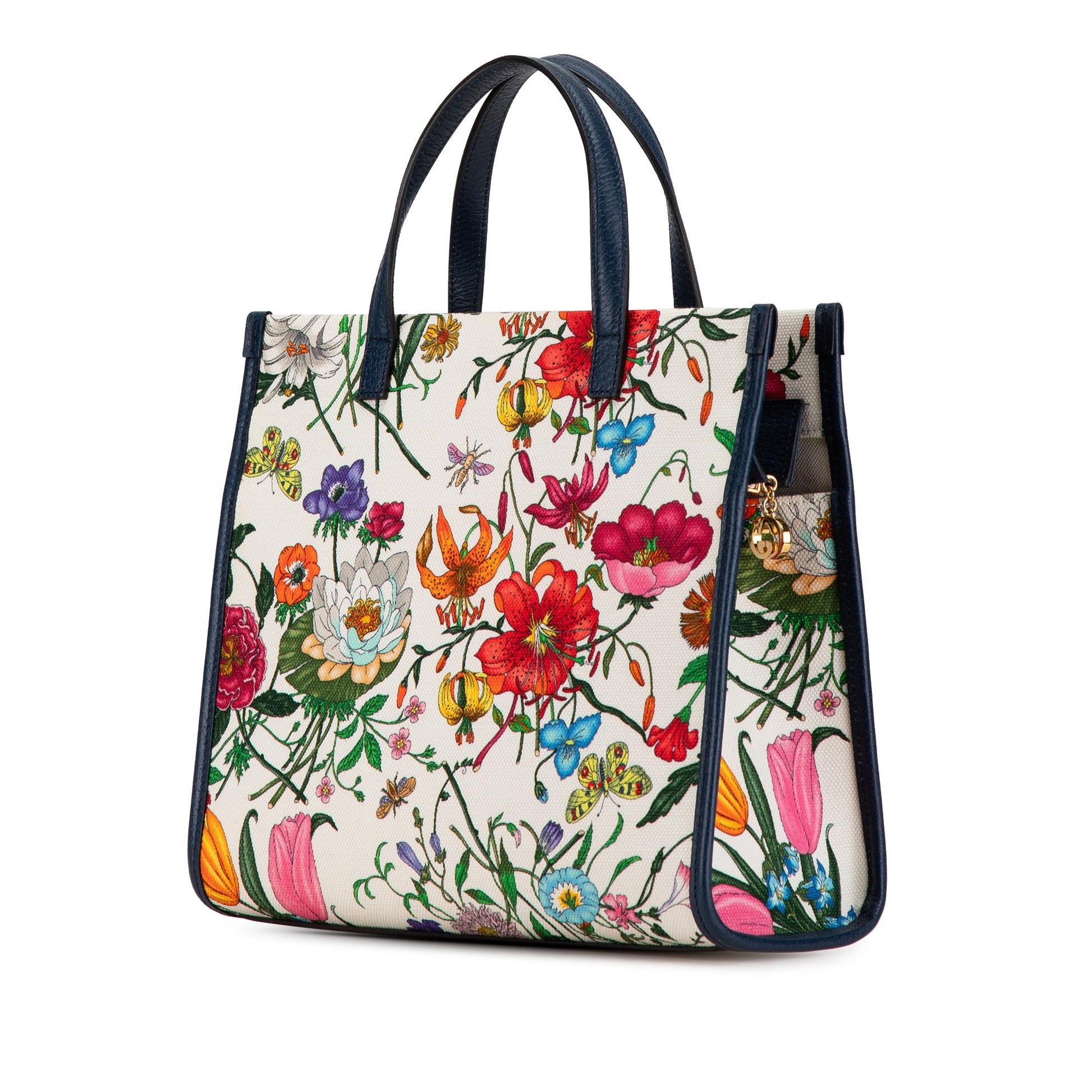 Gucci Flora SHG-UiHF9G Canvas Calf White Blue Satchel Bag
