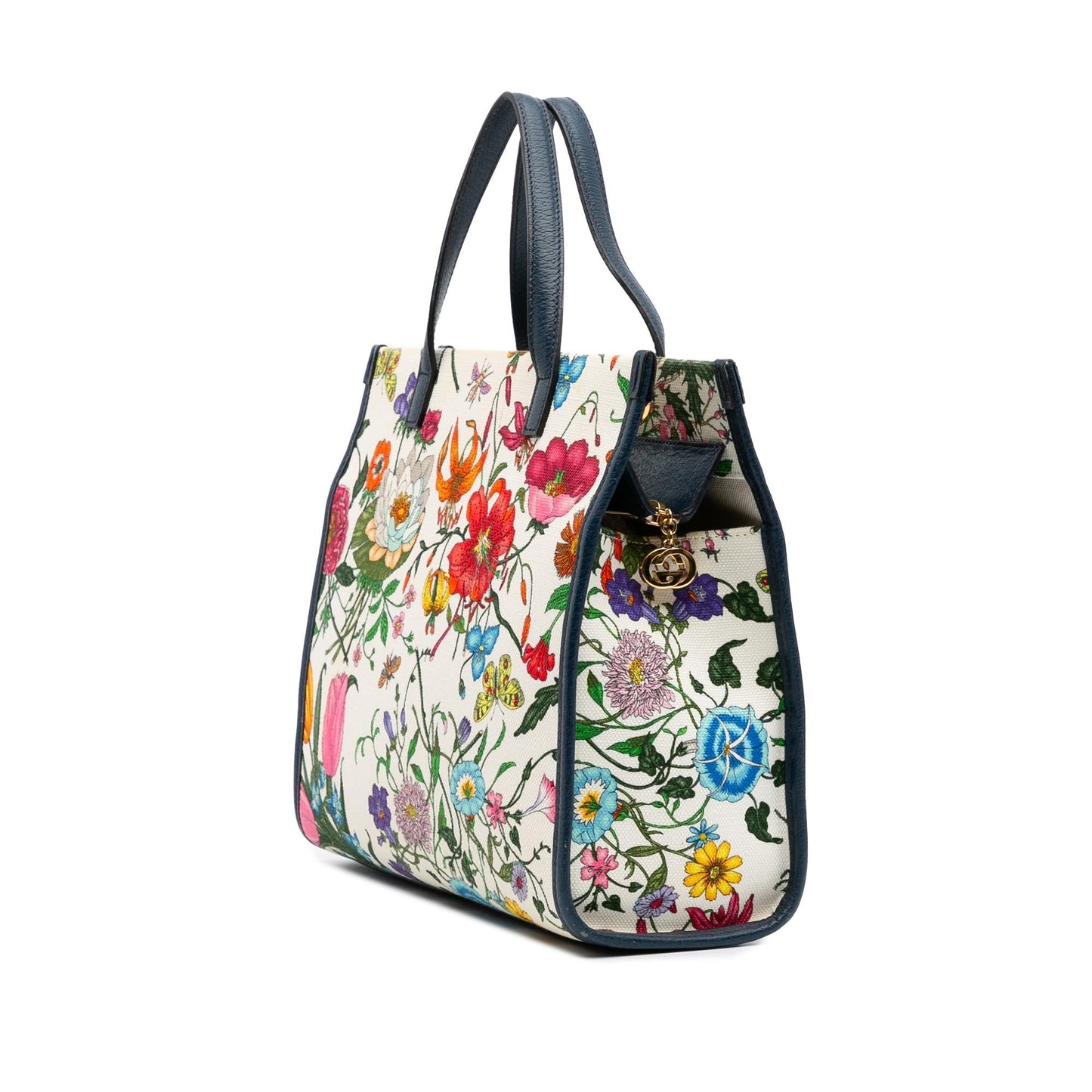 Gucci Flora Canvas Calf White Blue Satchel Bag
