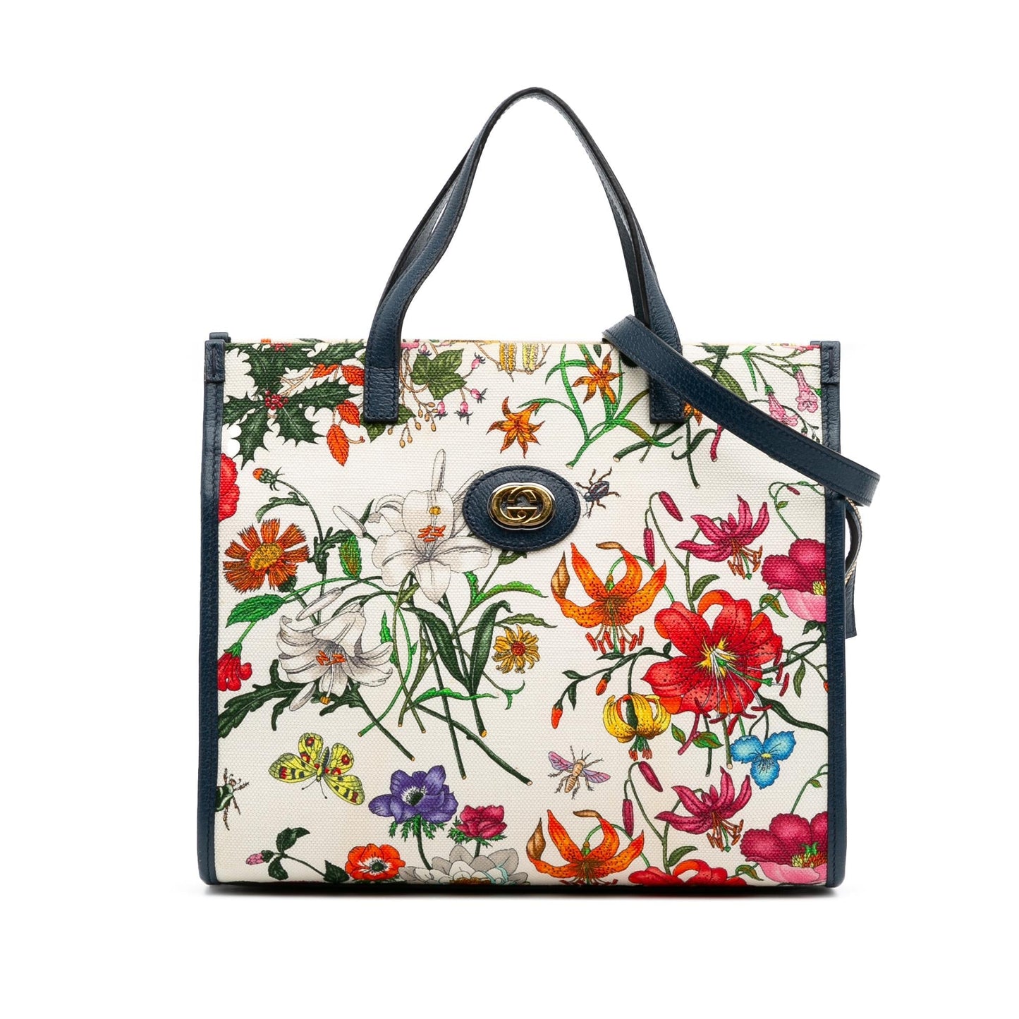 Gucci Flora Canvas Calf White Blue Satchel Bag Satchel 1