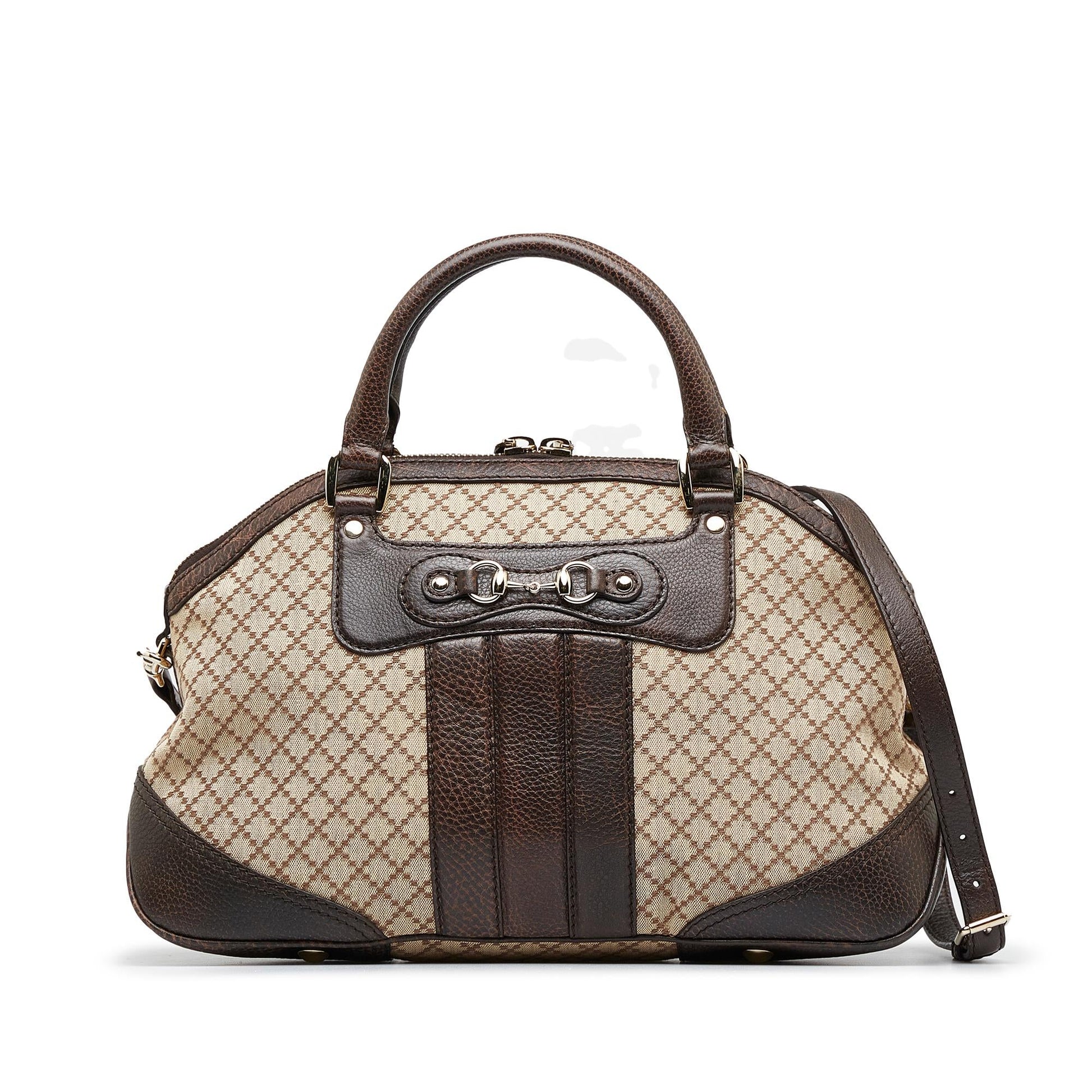Gucci Catherine Diamante SHG-n9psWF Canvas Calf Brown Medium Satchel Bag