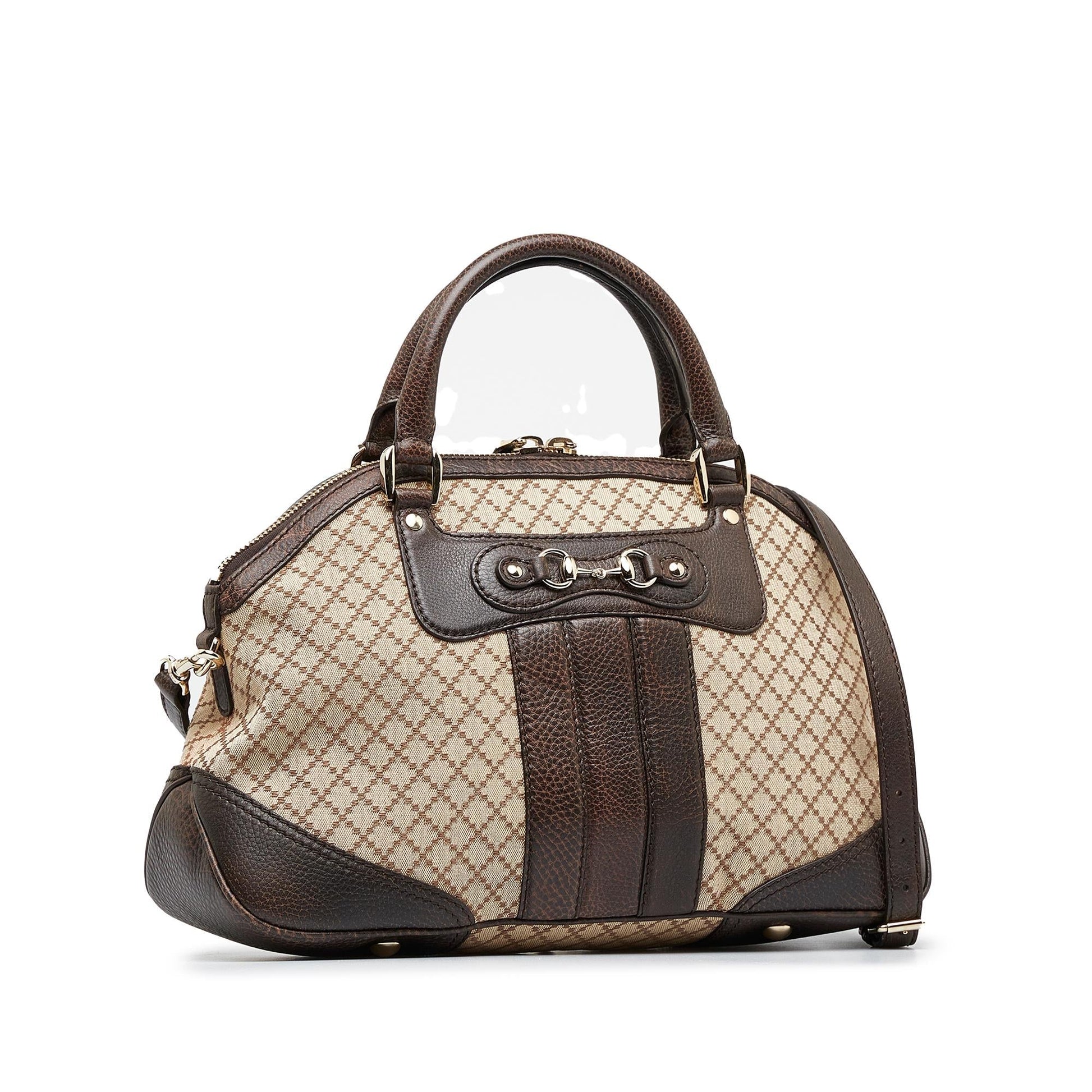 Gucci Catherine Diamante SHG-n9psWF Canvas Calf Brown Medium Satchel Bag