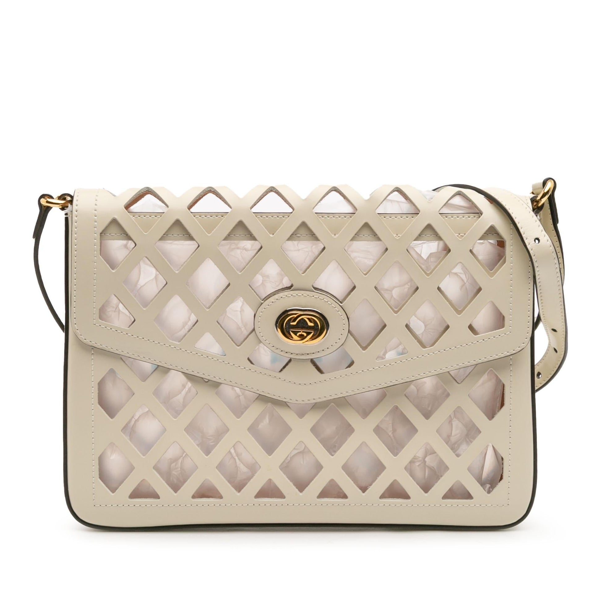 Gucci Cutout Flora Traforata Leather Canvas Medium Flap Crossbody Bag