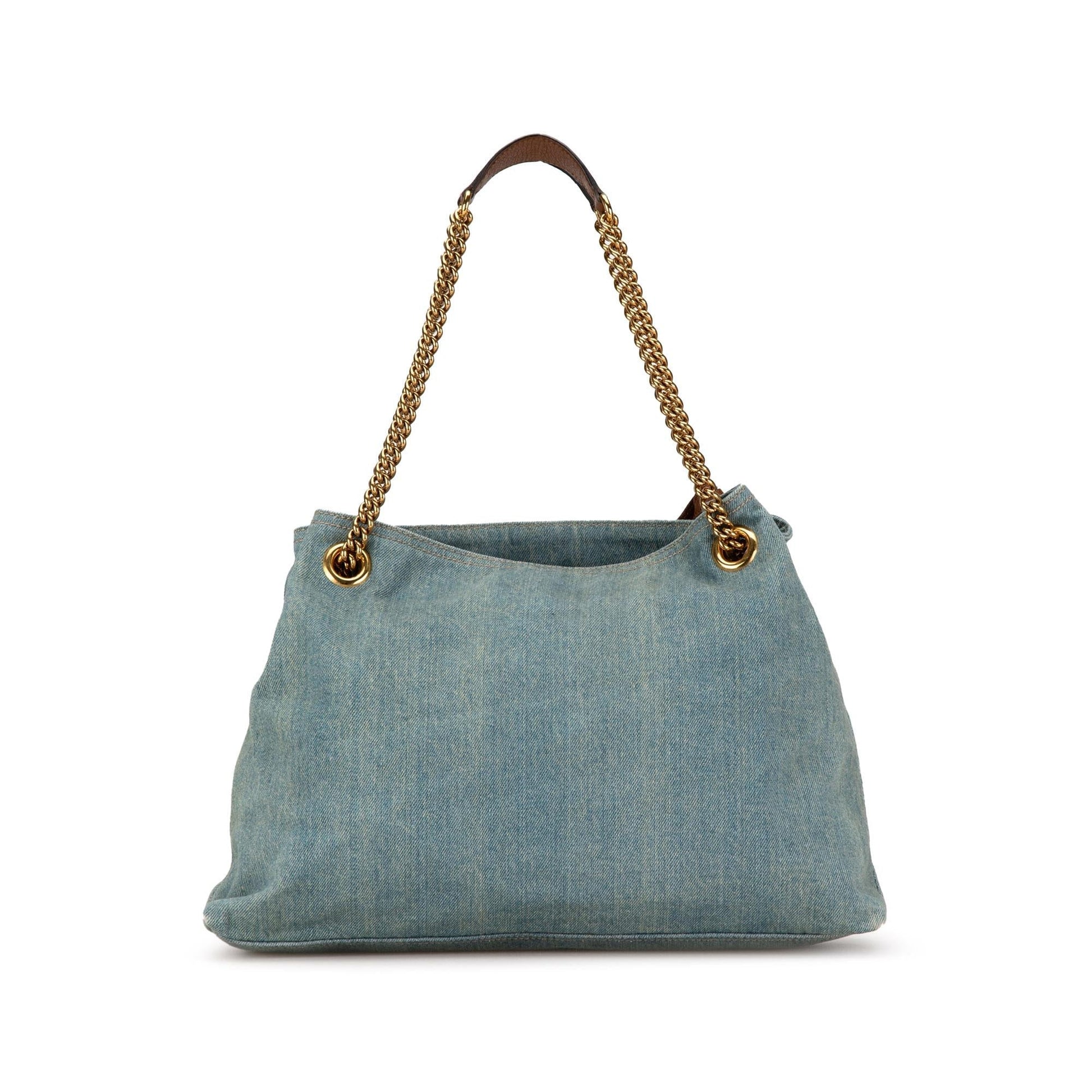 Gucci Soho SHG-HWzqzR Denim Blue Medium Chain Tote Bag