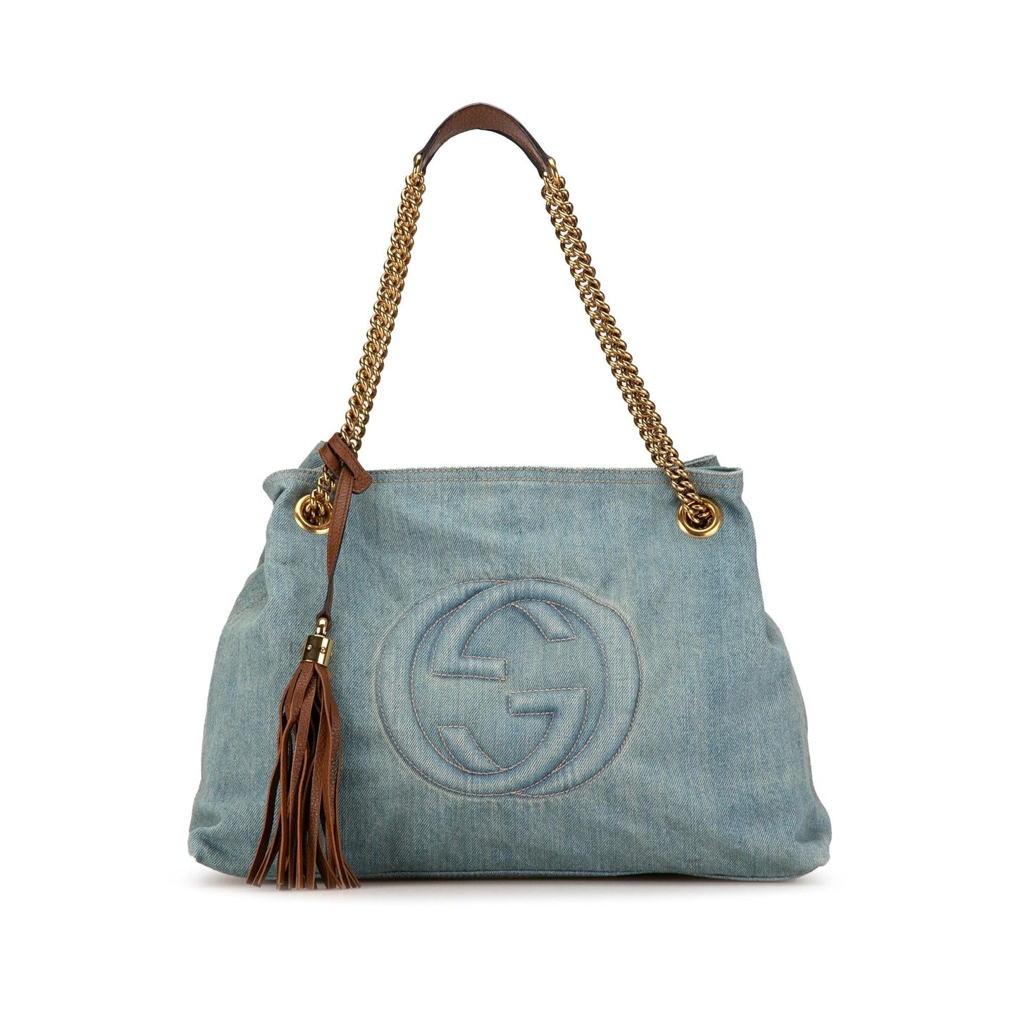Gucci Soho SHG-HWzqzR Denim Blue Medium Chain Tote Bag