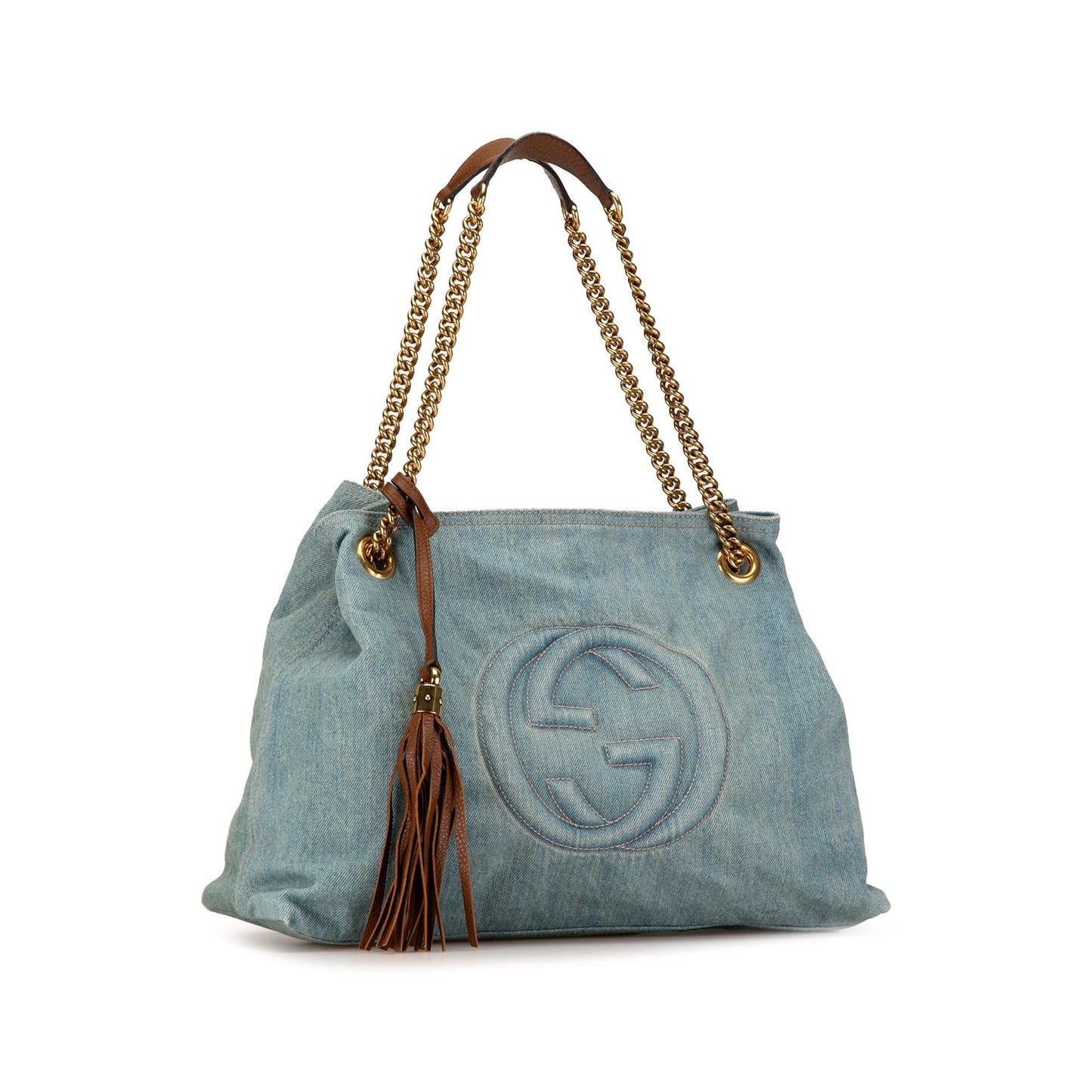 Gucci Soho SHG-HWzqzR Denim Blue Medium Chain Tote Bag